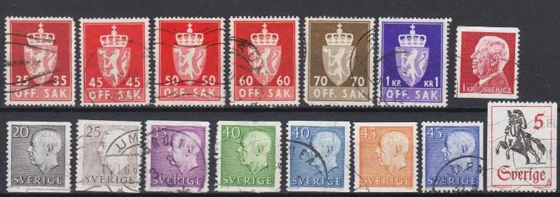 15 ÇEŞİT NORVEÇ İSVEÇ DAMGALI PUL.