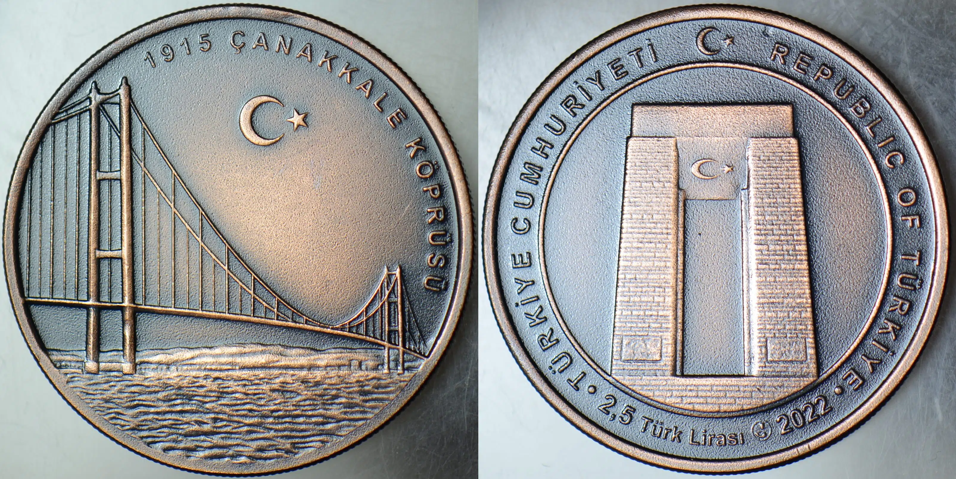 1915 ÇANAKKALE KÖPRÜSÜ BRONZ HATIRA 2,5 LİRA 2022 SERTİFİKALI ÇİL.