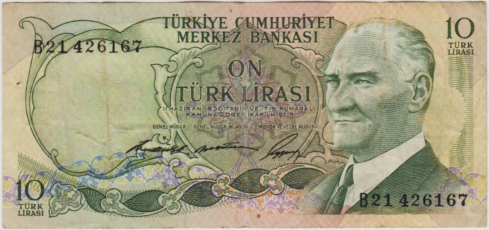 6. EMİSYON 1. TERTİP 10 LİRA B21 ÇOK TEMİZ(-)