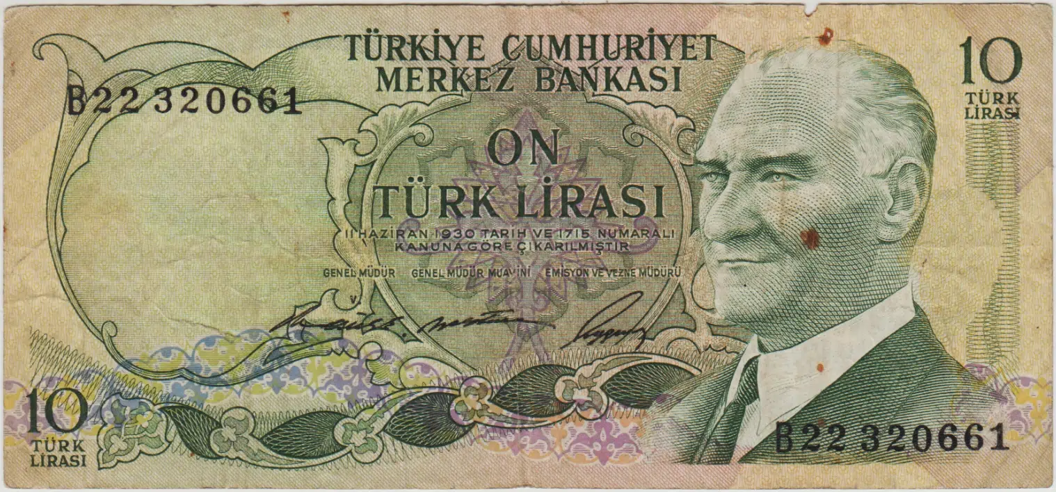 6. EMİSYON 1. TERTİP 10 LİRA B22 TEMİZ.