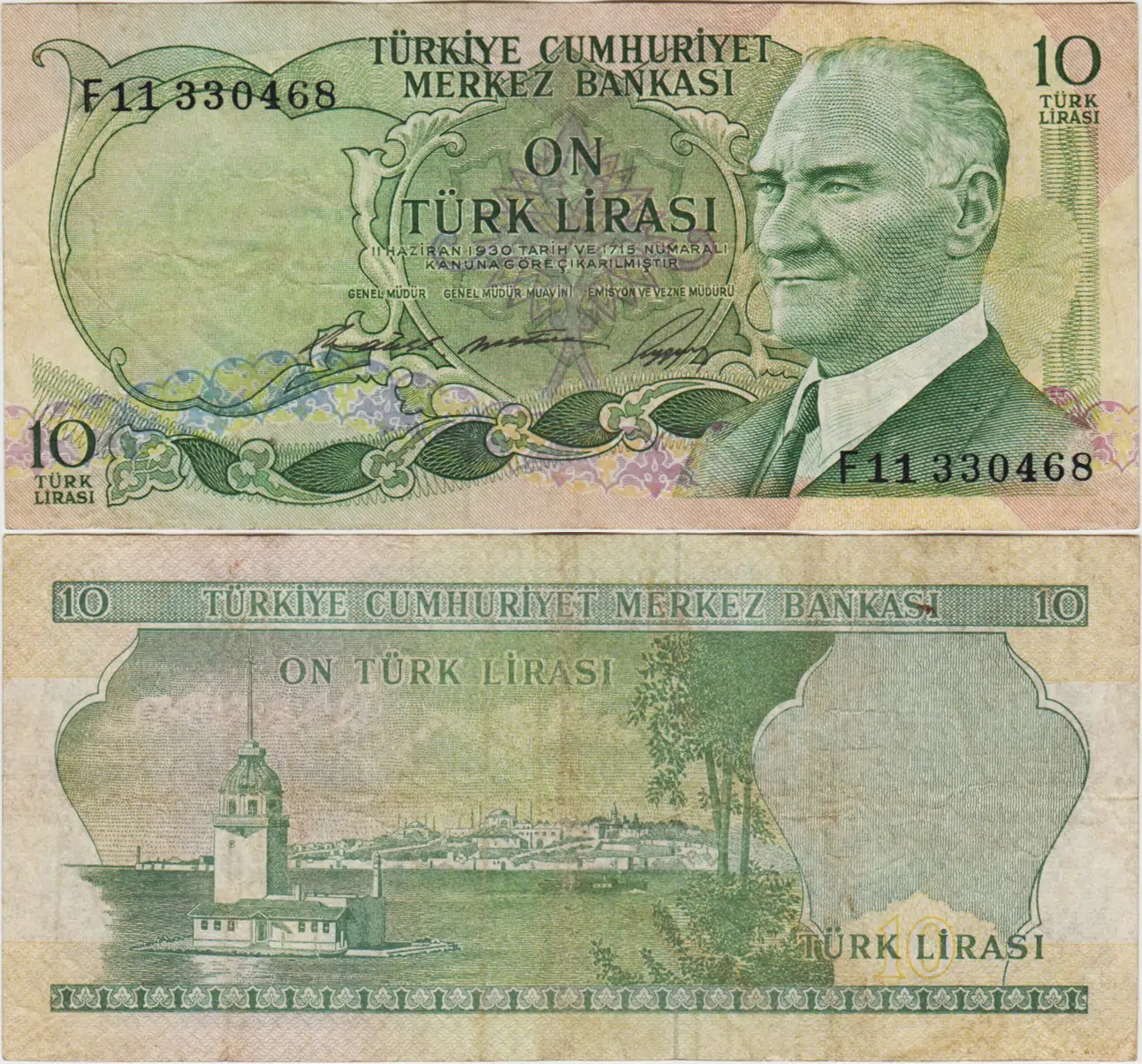 6. EMİSYON 1. TERTİP 10 LİRA F11 ÇOK TEMİZ.