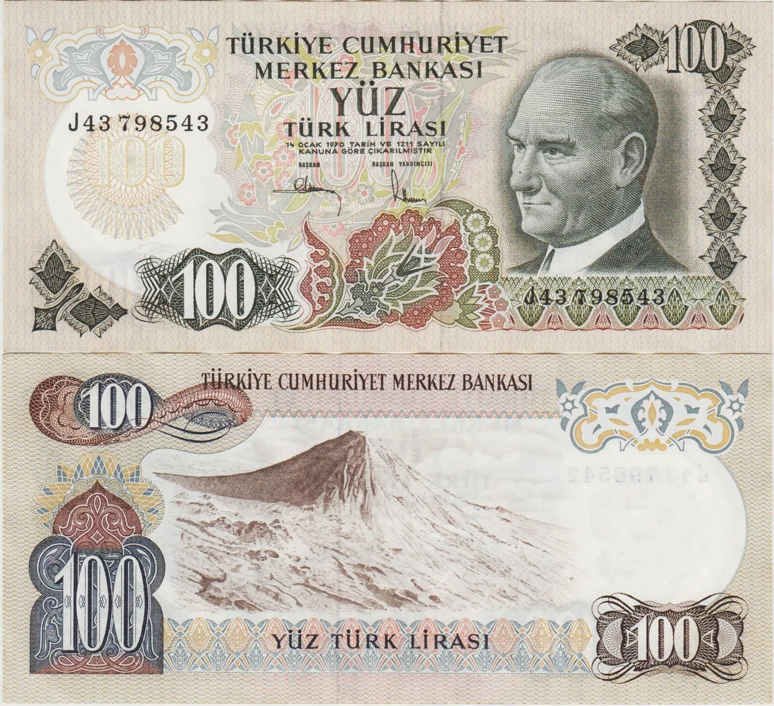 6. EMİSYON 100 LİRA J43 ÇİLALTI.