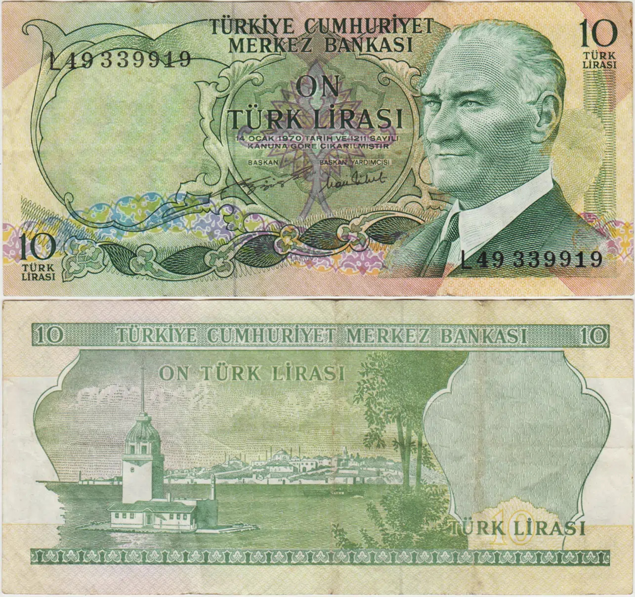 6. EMİSYON 2. TERTİP 10 LİRA L49 SERİ. ÇOK TEMİZ+