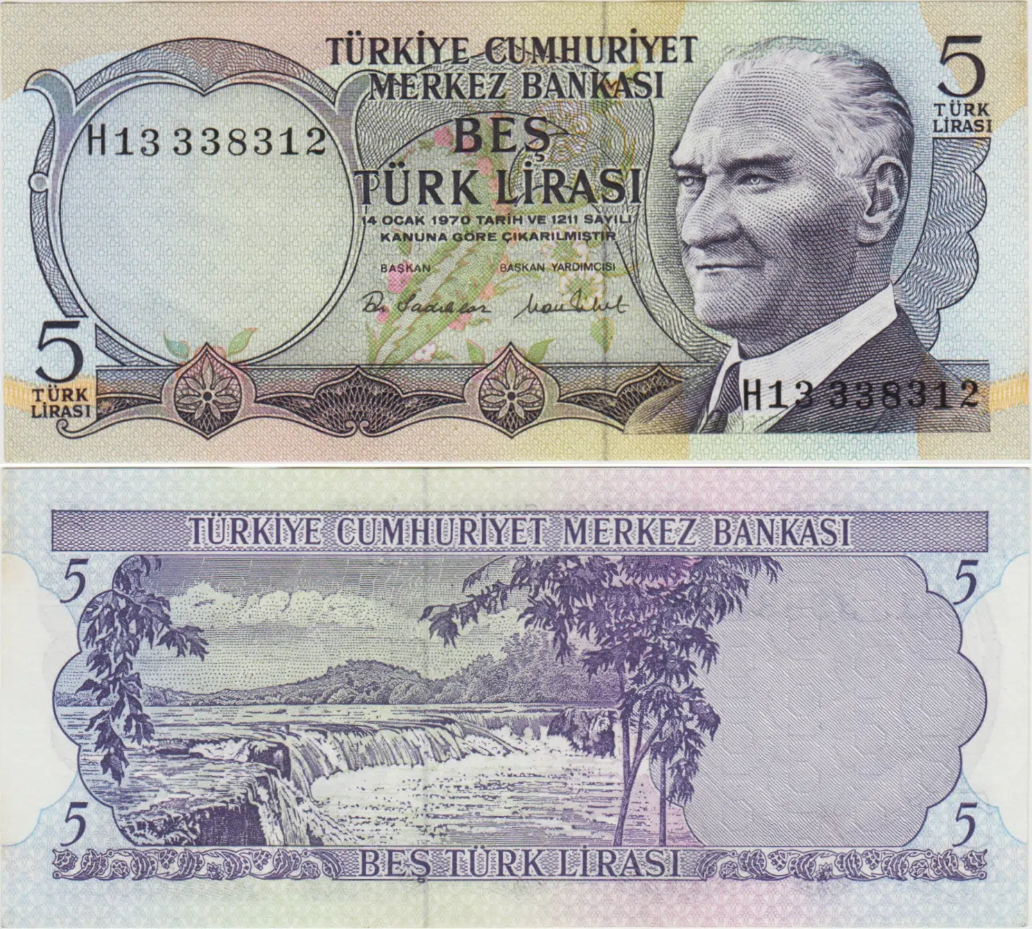 6. EMİSYON 2. TERTİP 5 LİRA H13. ÇİL(-) KONDİSYON.