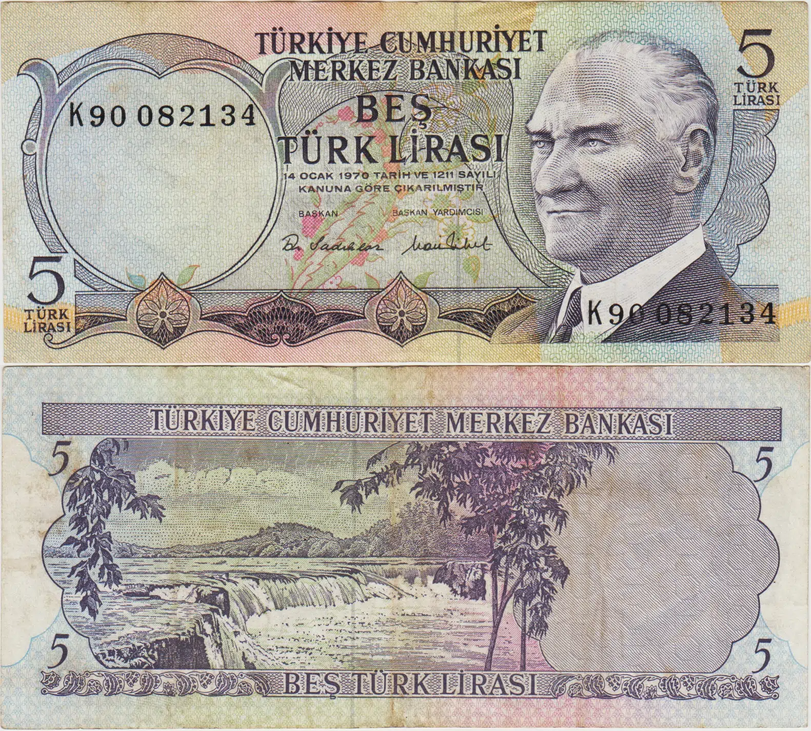 6. EMİSYON 2. TERTİP 5 LİRA K90 SERİ SONU. ÇOK ÇOK TEMİZ(-) KONDİSYON.
