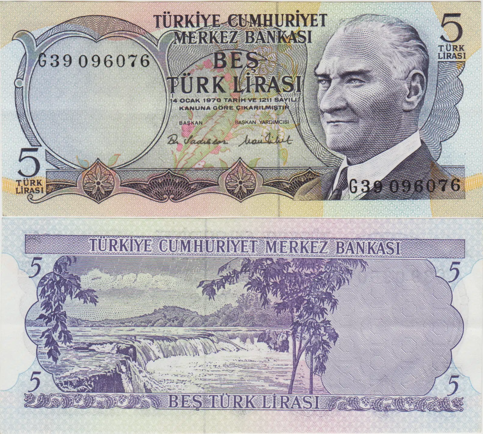 6. EMİSYON 2. TERTİP 5 LİRA SERİ NO G39 ÇİLALTI.