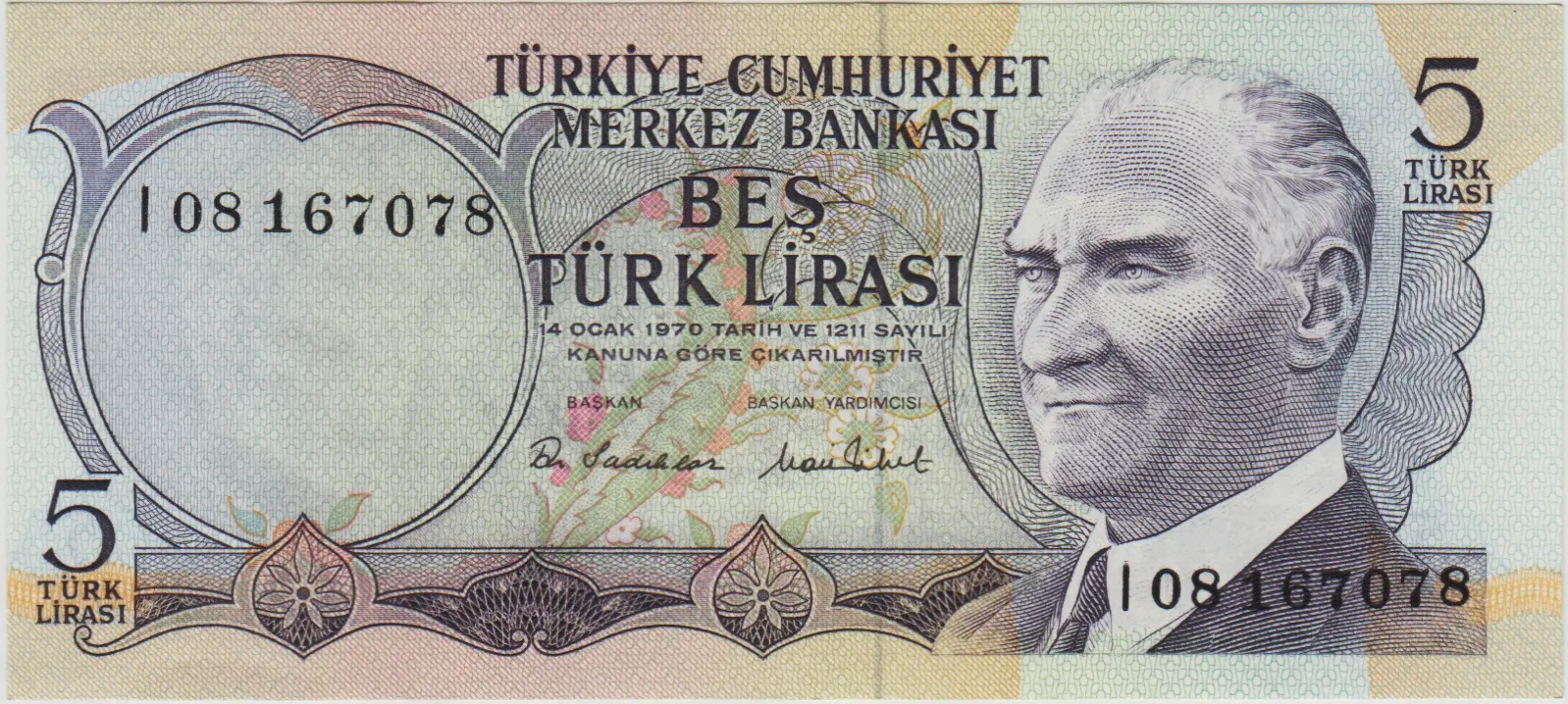 6. EMİSYON 5 LİRA I08 ÇİLALTI.