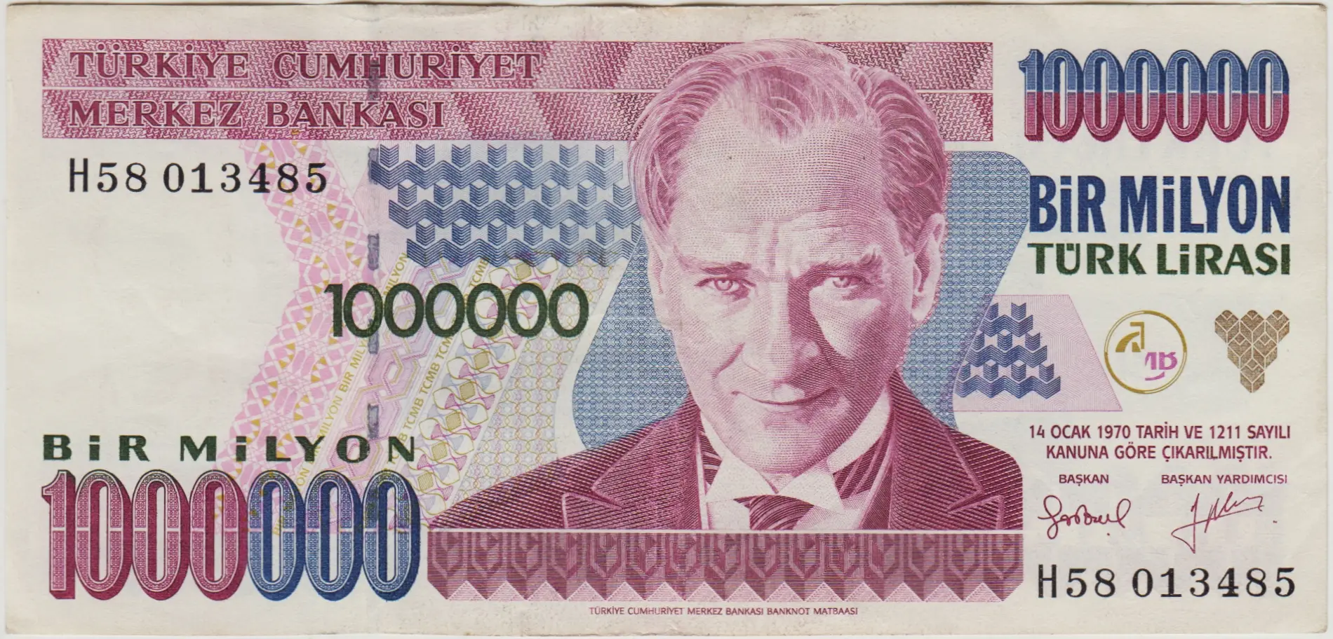 7. EMİSYON 1.000.000 LİRA H30 ÇOK TEMİZ++