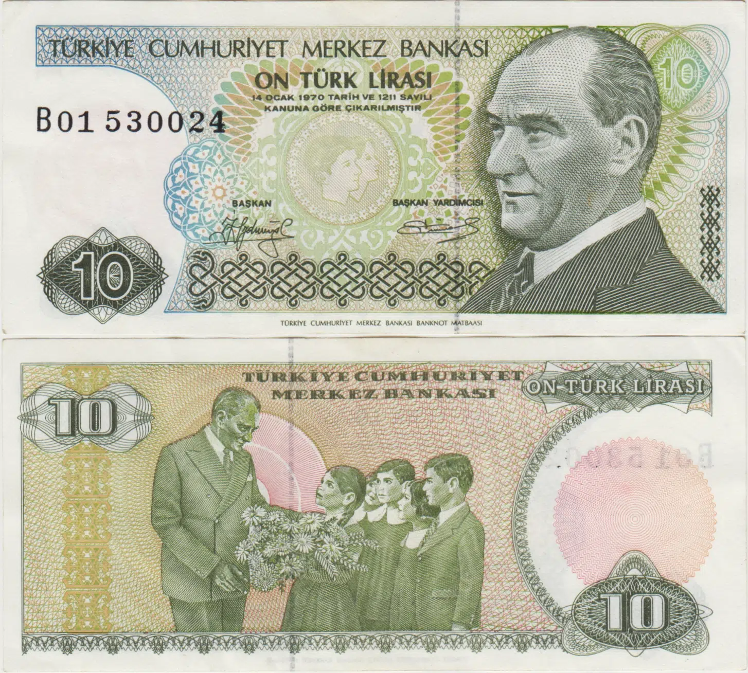 7. EMİSYON 1. TERTİP 10 LİRA B01 SERİ BAŞI ÇİLALTI.