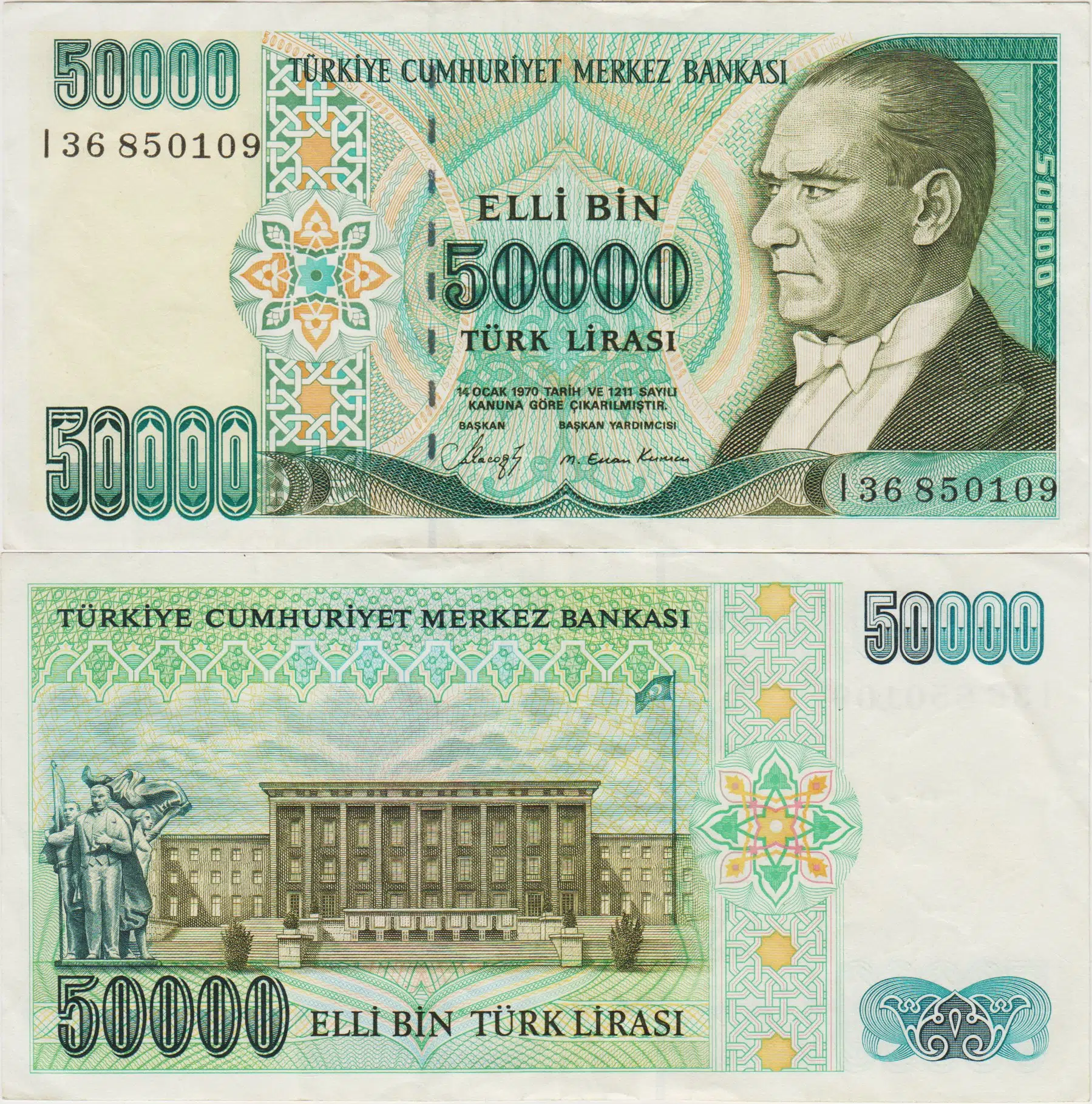 7. EMİSYON 1. TERTİP 50.000 LİRA I36 ÇOK ÇOK TEMİZ+