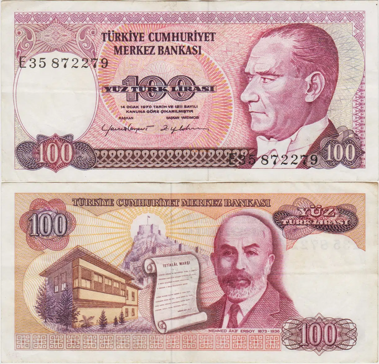 7. EMİSYON 2. TERTİP 100 LİRA E35 ÇOK ÇOK TEMİZ(-)