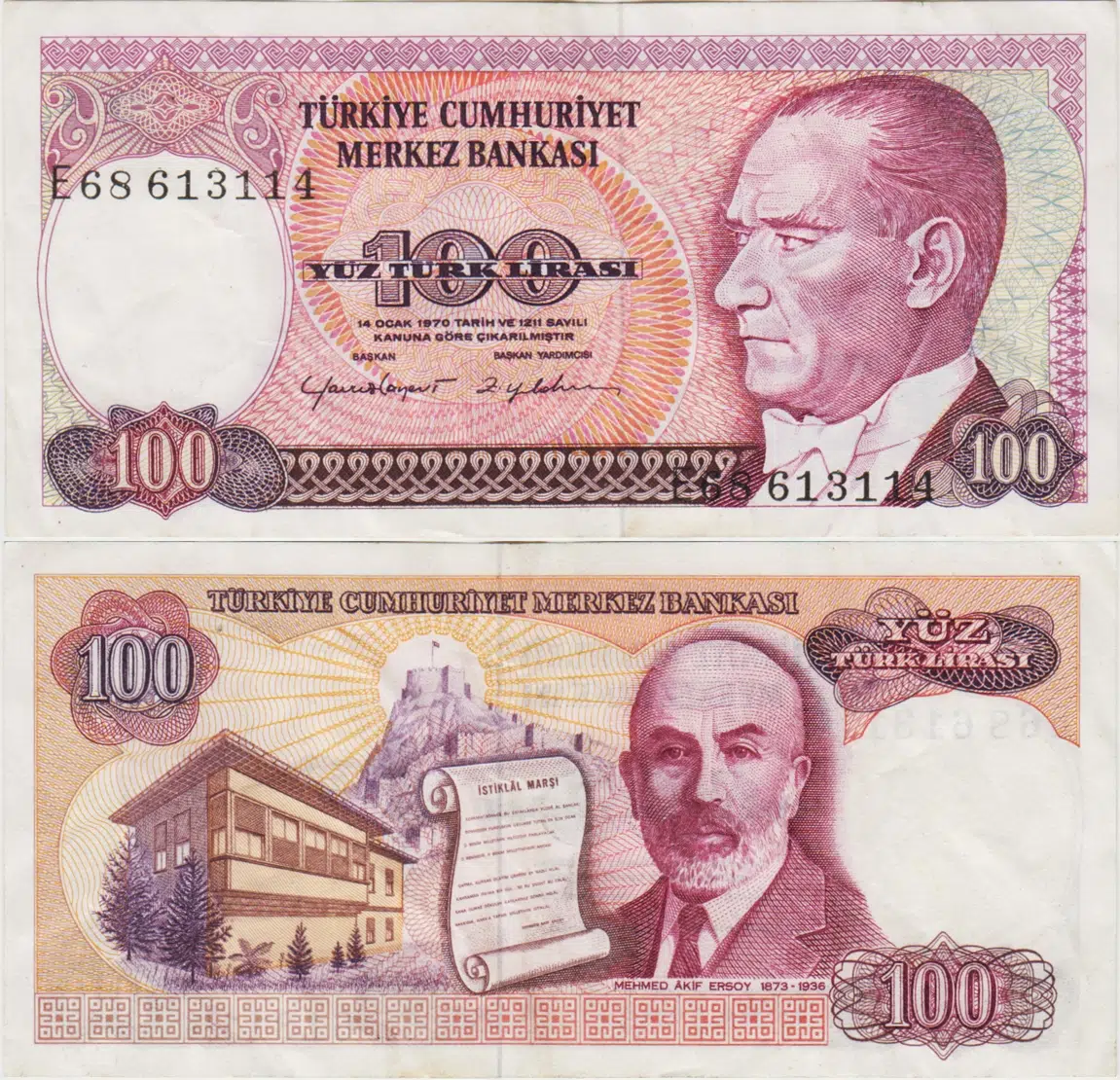 7. EMİSYON 2. TERTİP 100 LİRA. E68 ÇOK ÇOK TEMİZ.