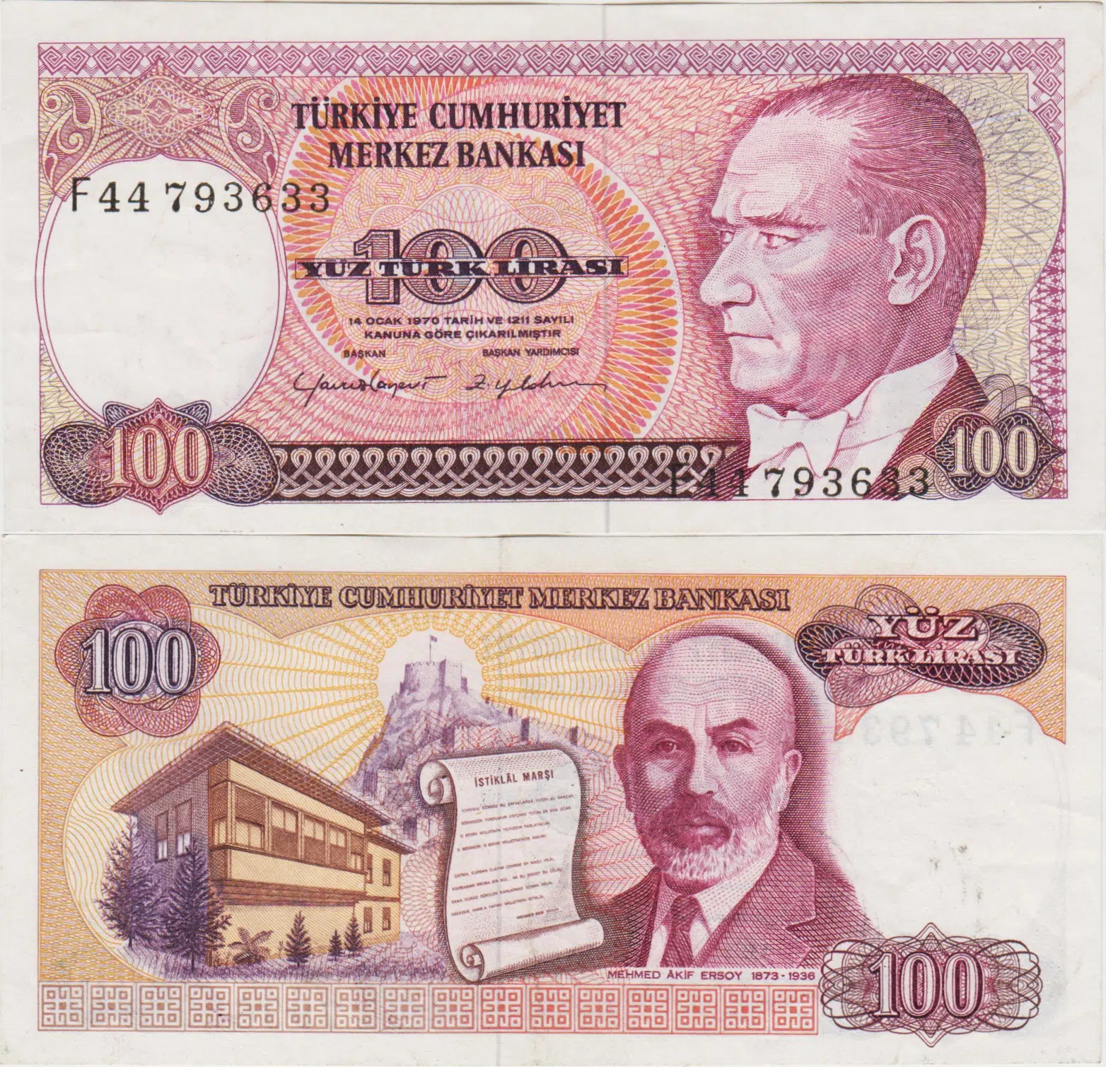 7. EMİSYON 2. TERTİP 100 LİRA F44 ÇOK ÇOK TEMİZ.