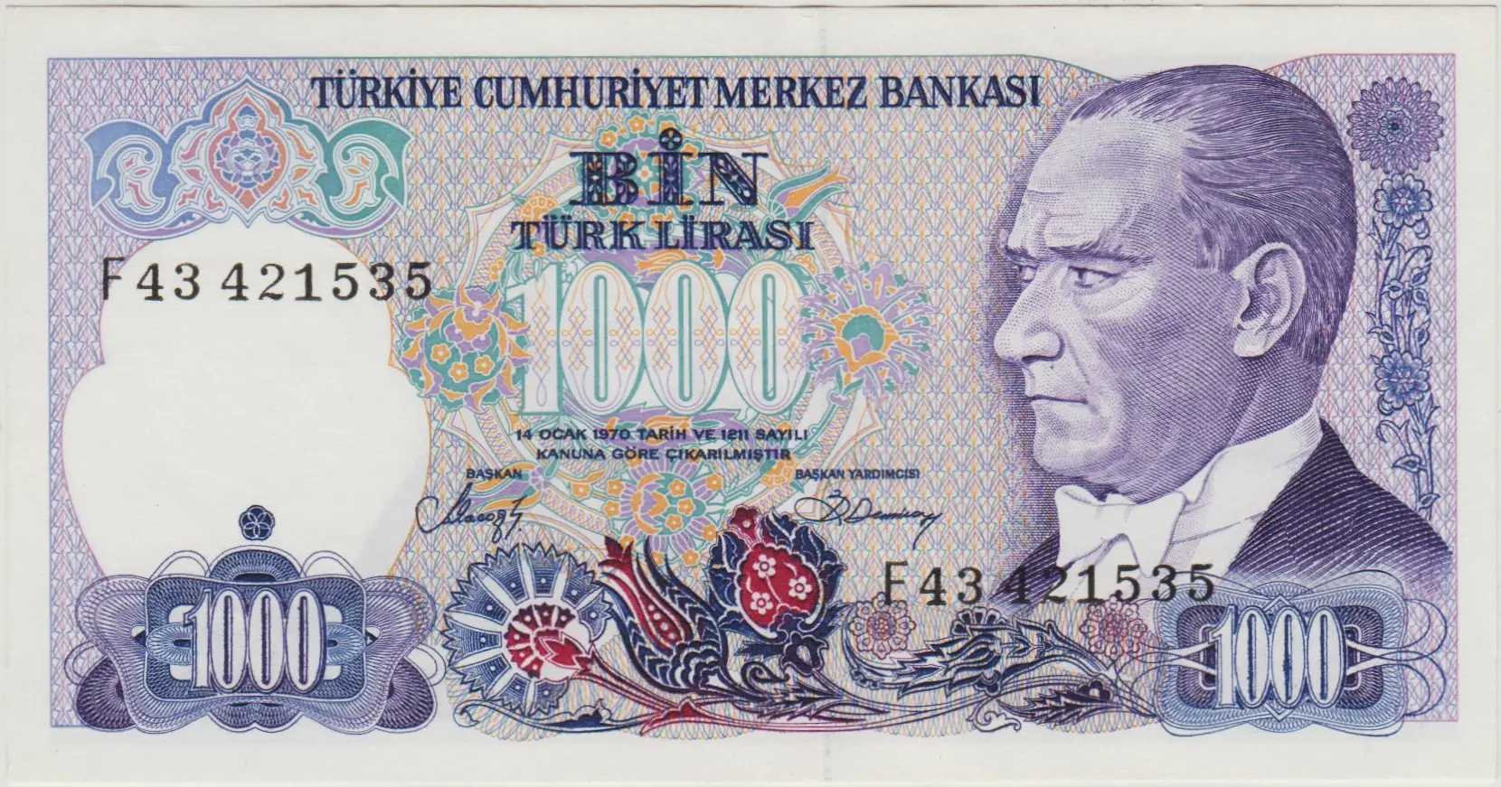 7. EMİSYON 2. TERTİP 1000 LİRA F43 ÇİL.