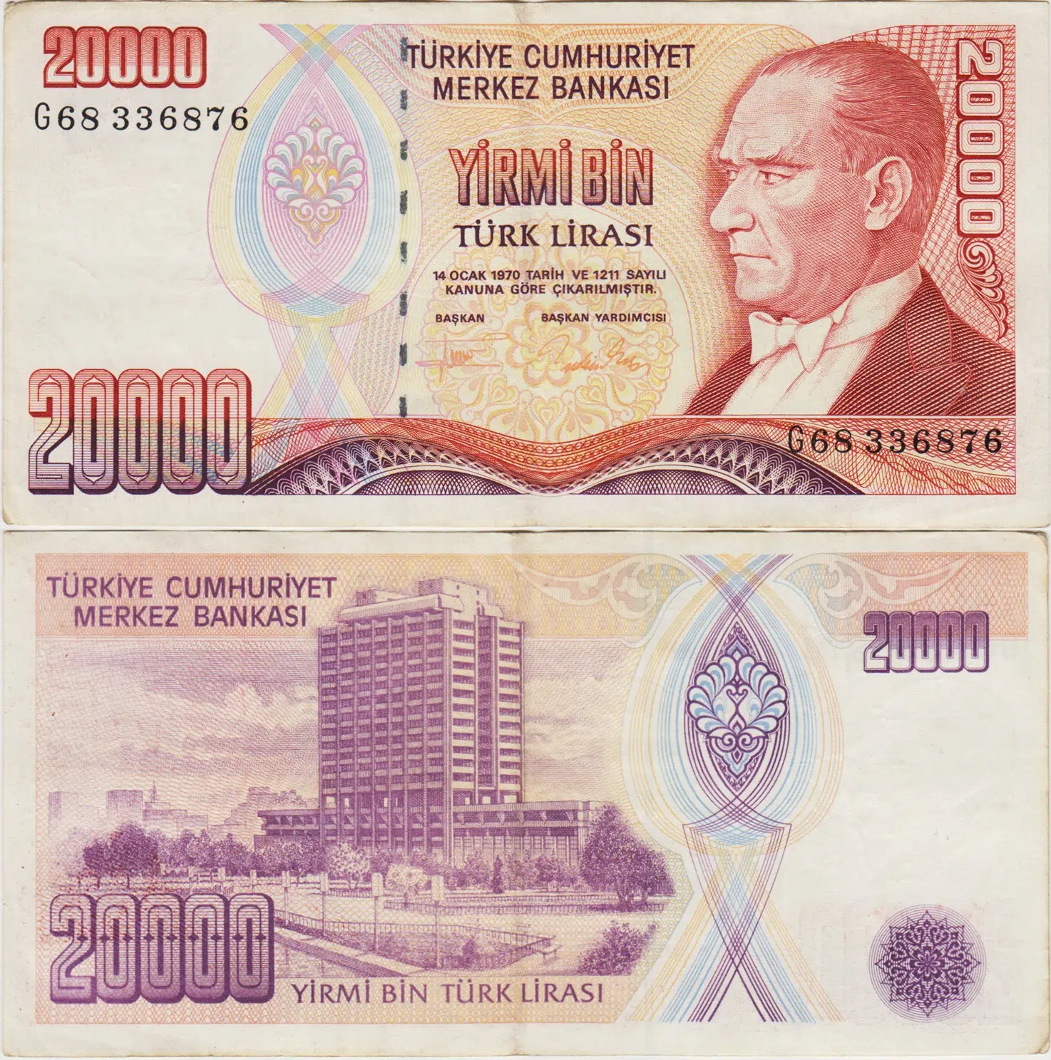 7. EMİSYON 2. TERTİP 20.000 LİRA SERİ G68 ÇOK ÇOK TEMİZ(-)