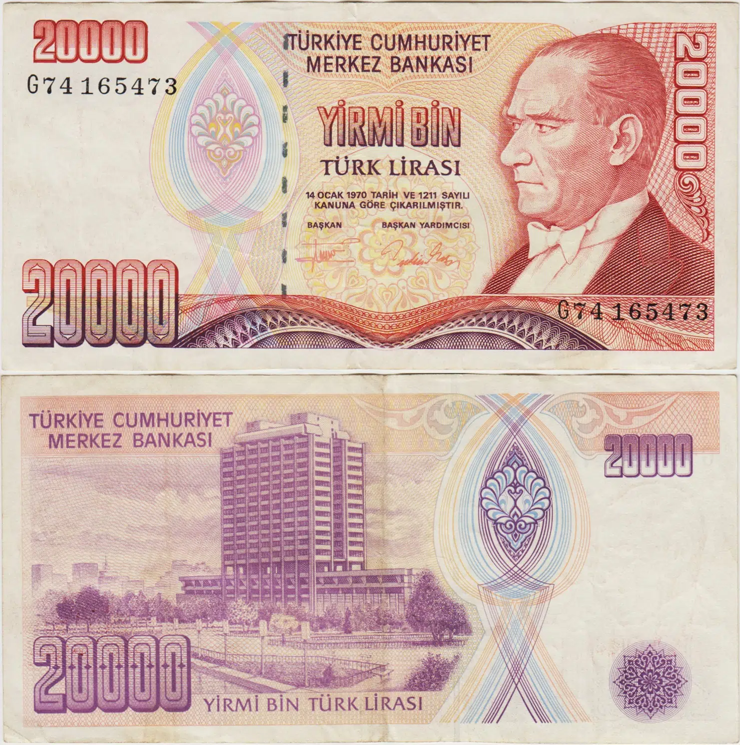 7. EMİSYON 2. TERTİP 20.000 LİRA SERİ G74 ÇOK TEMİZ++