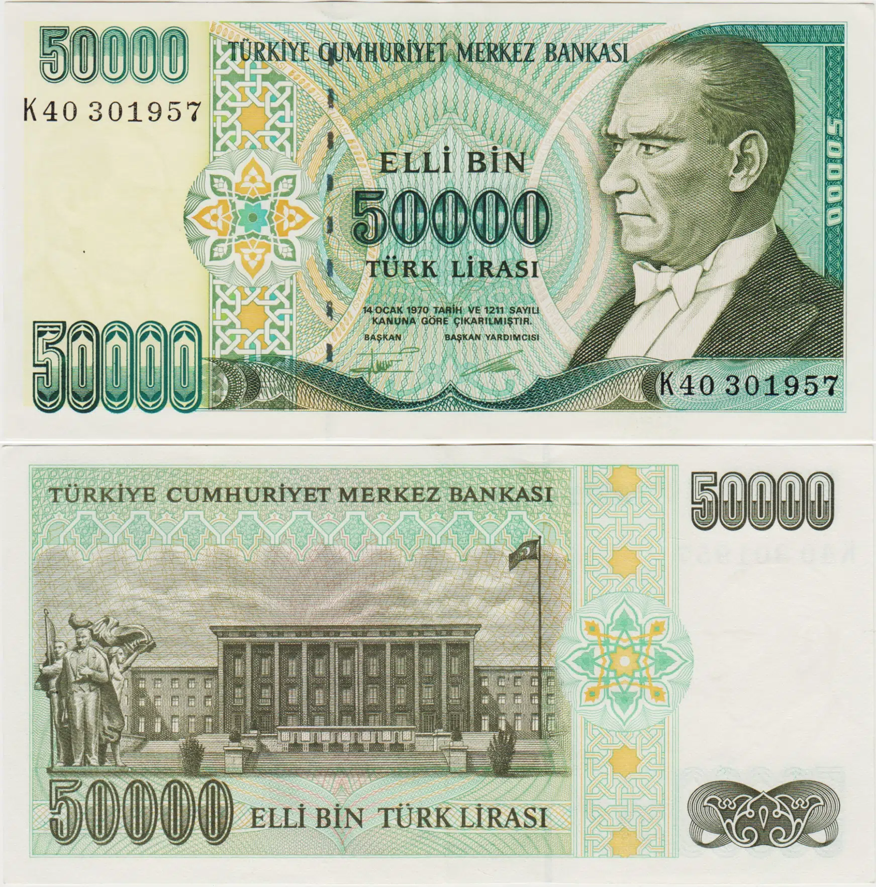 7. EMİSYON 2. TERTİP 50.000 LİRA K40. ÇİLALTI KONDİSYON.