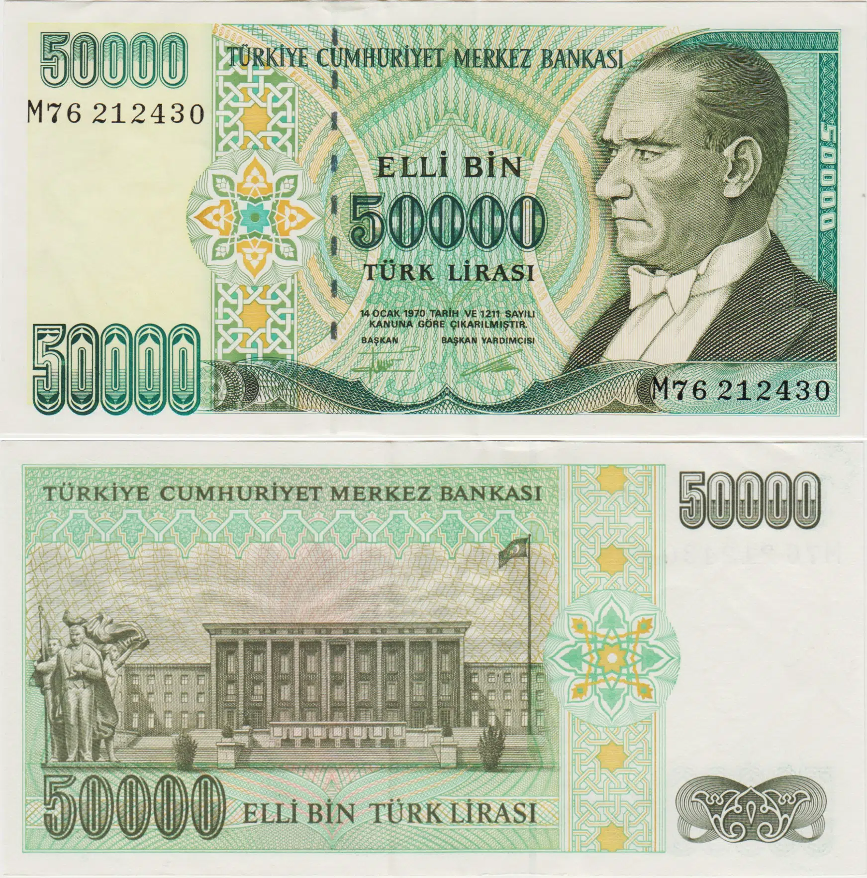 7. EMİSYON 2. TERTİP 50.000 LİRA M76. ÇİLALTI KONDİSYON.