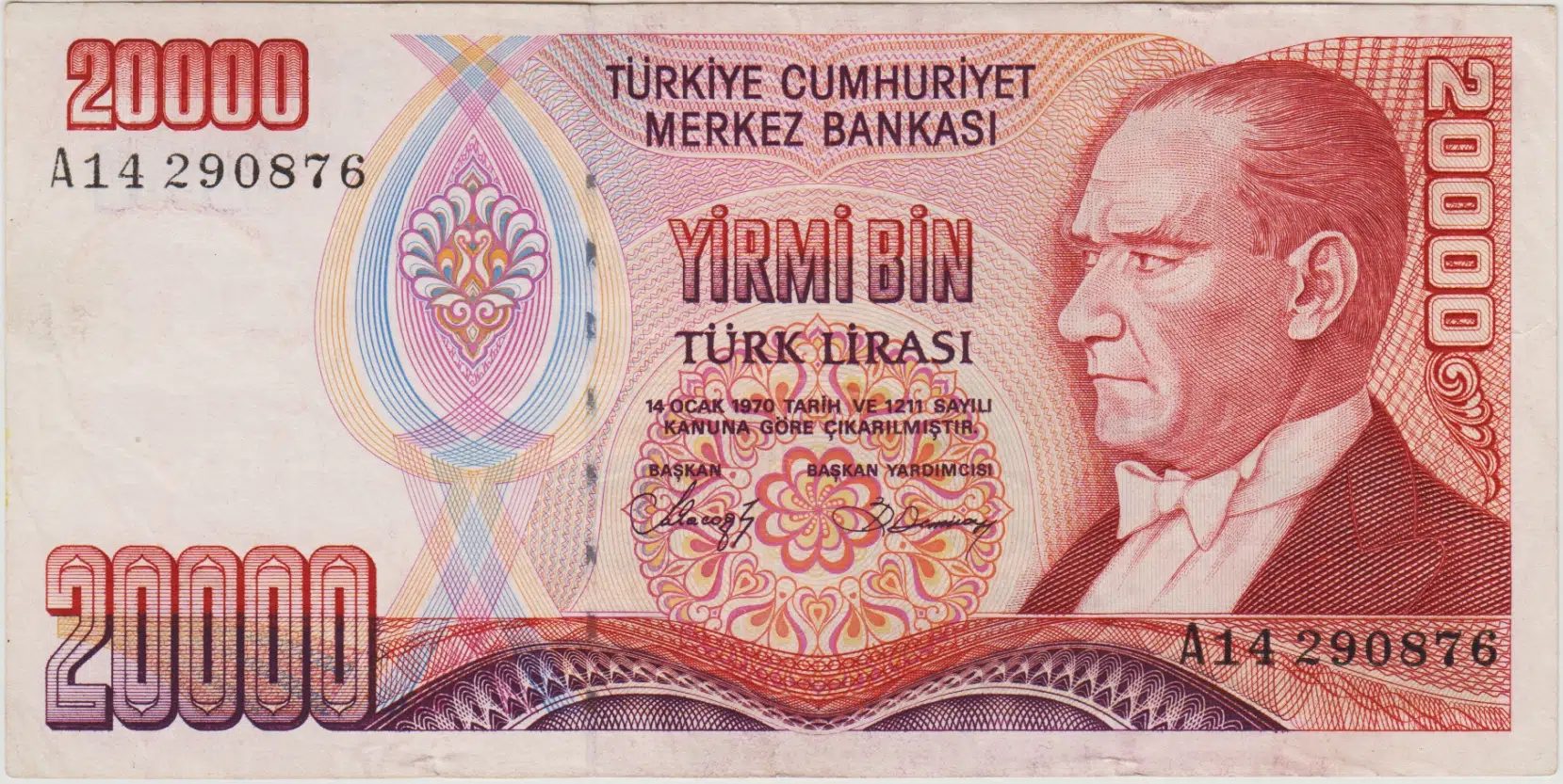 7. EMİSYON 20.000 LİRA SERİ A14 ÇOK TEMİZ+