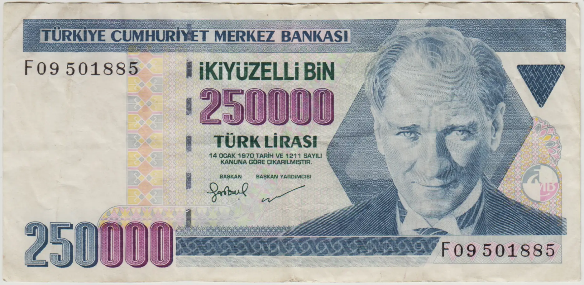 7. EMİSYON 3. TERTİP 250.000 LİRA F09 ÇOK TEMİZ+