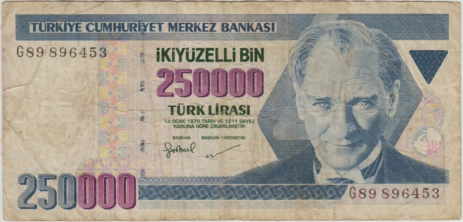 7. EMİSYON 3. TERTİP 250.000 LİRA G89 TEMİZ+