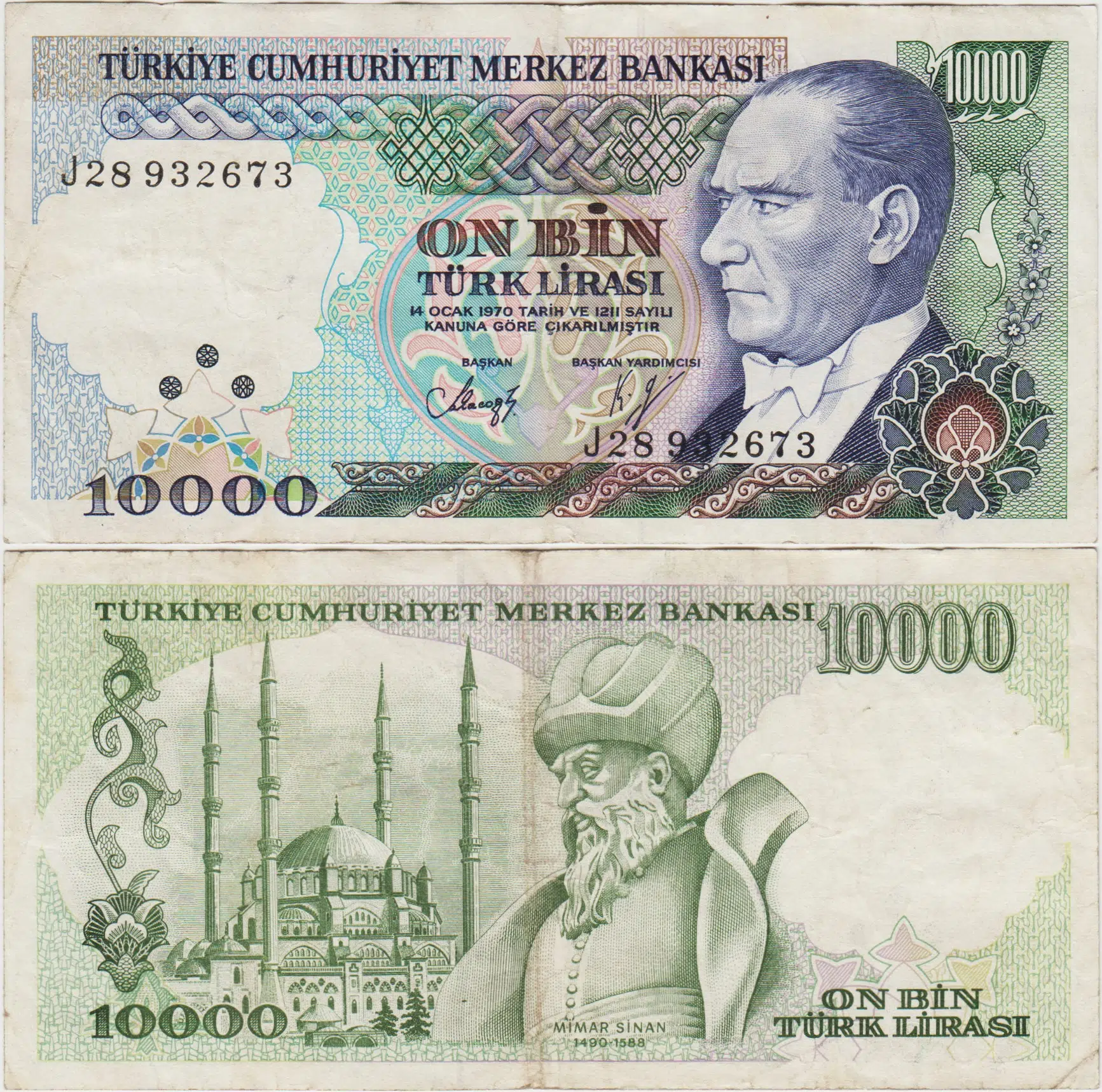 7. EMİSYON 4. TERTİP 10.000 LİRA J28 ÇOK TEMİZ+