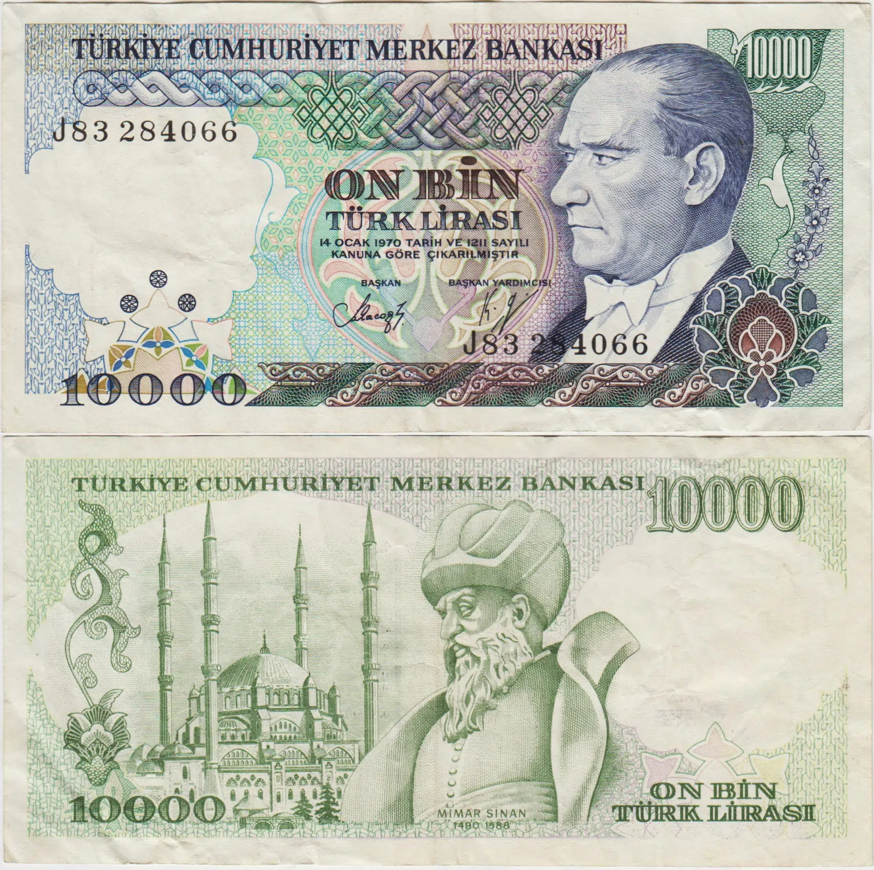 7. EMİSYON 4. TERTİP 10.000 LİRA J83 ÇOK ÇOK TEMİZ.