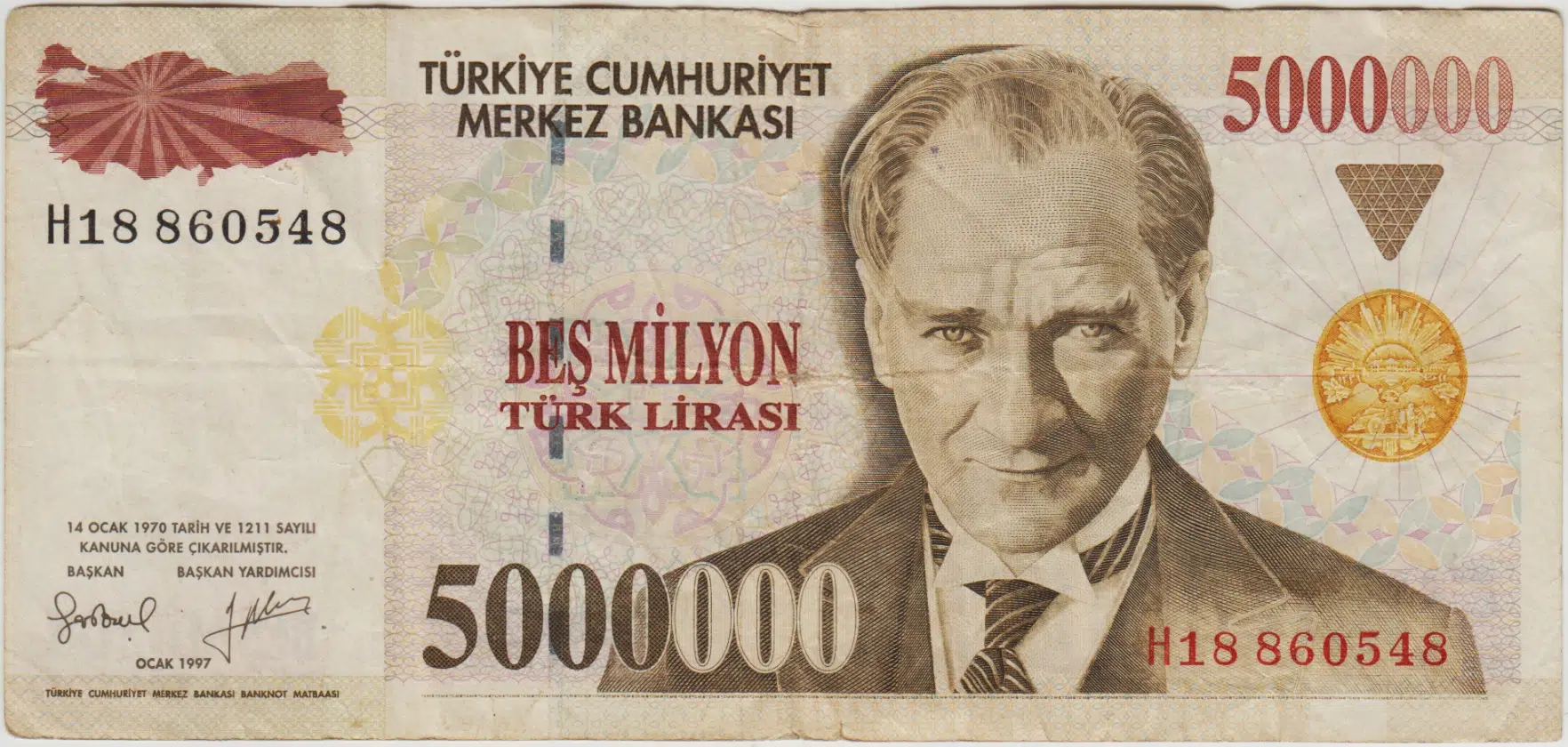 7. EMİSYON 5.000.000 LİRA H18 sol kenarda 1 cm yırtık ÇT(-)
