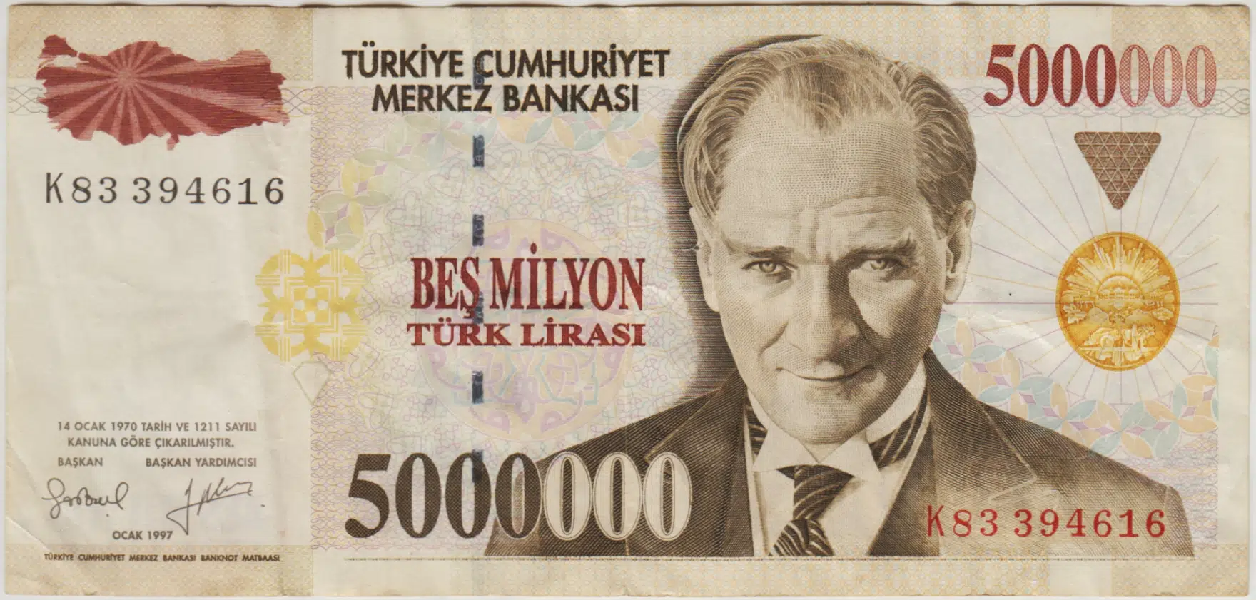 7. EMİSYON 5.000.000 LİRA K83 ÇOK TEMİZ.