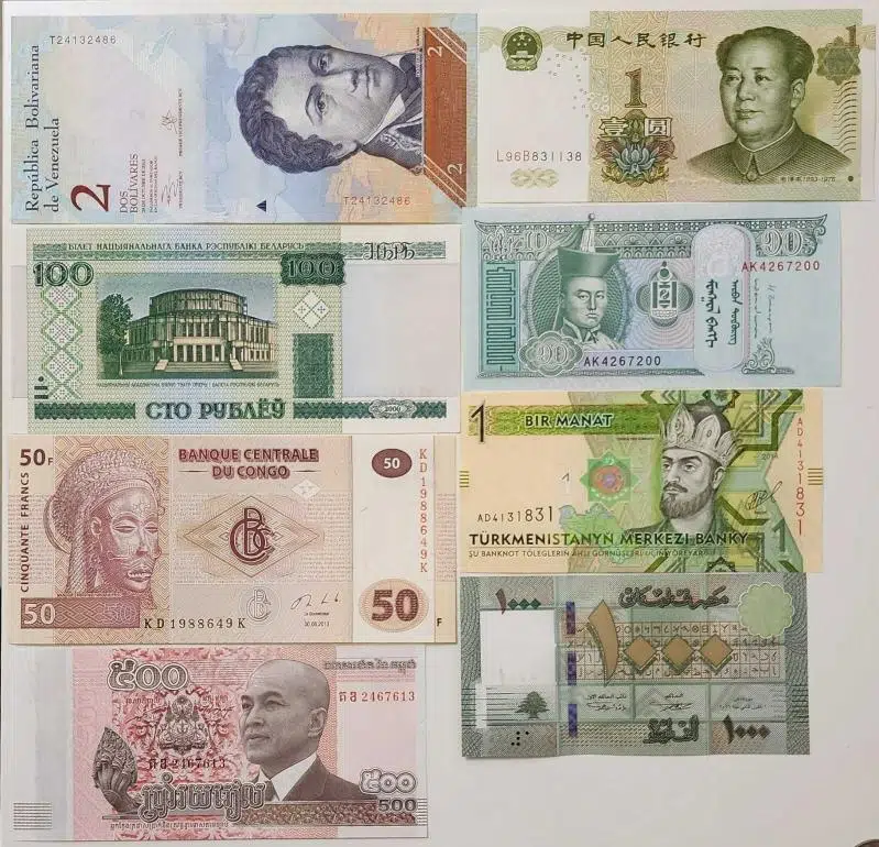 8 ÇEŞİT YABANCI PARA KOLEKSİYONU HAZIR SET. VENEZUELA-BELARUS-KONGO-KAMBOÇYA-ÇİN-MOĞOLİSTAN-TÜRKMENİSTAN-LÜBNAN. HEPSİ ÇİL KONDİSYON.