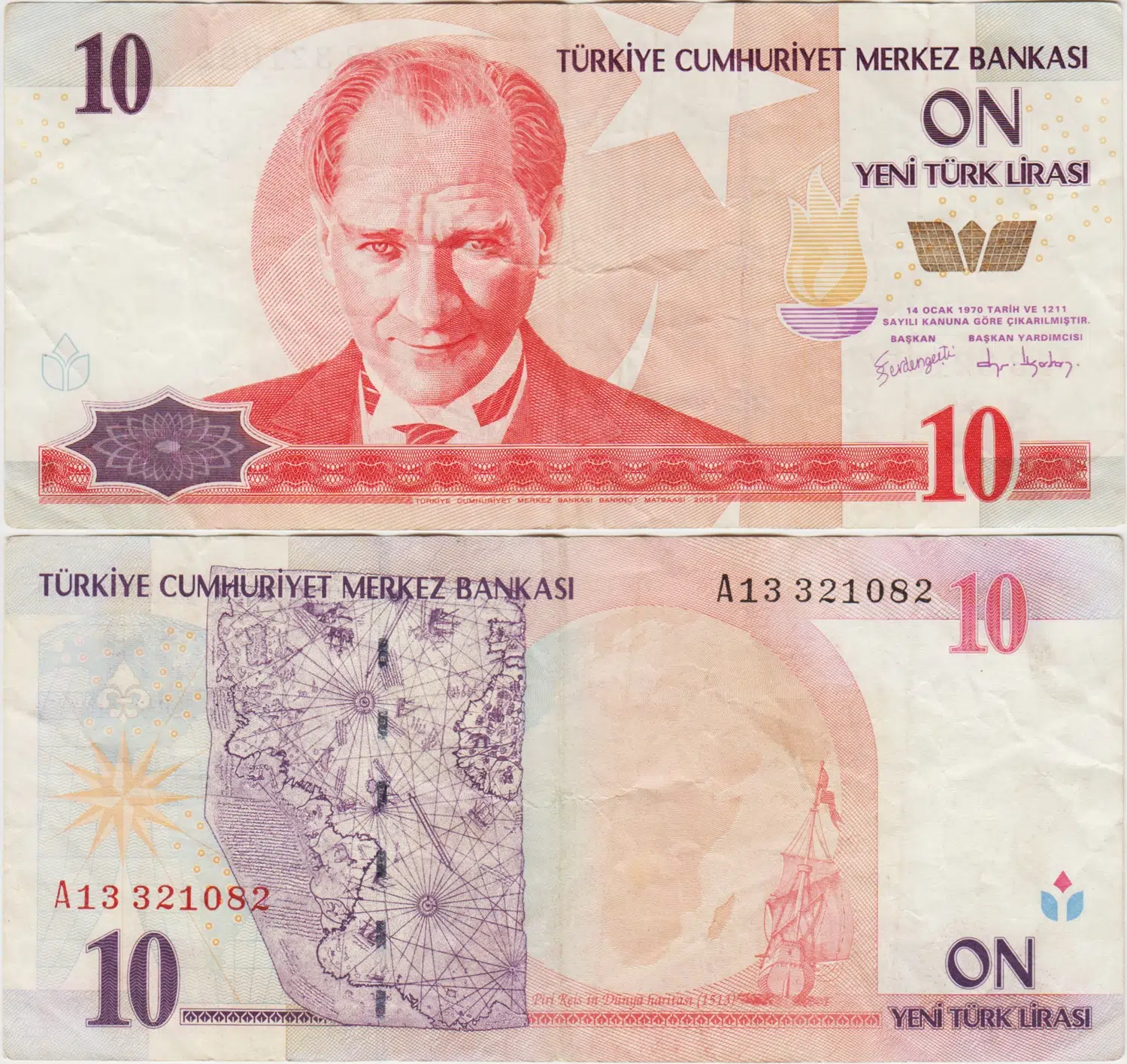 8. EMİSYON 10 YTL A13 YENİ TÜRK LİRASI. ÇOK TEMİZ+