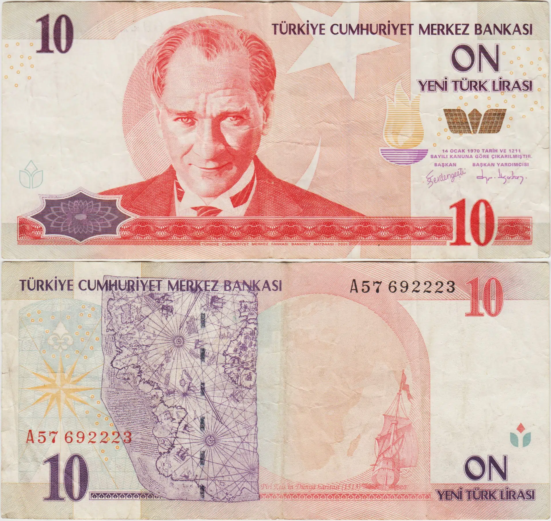  8. EMİSYON 10 YTL A57 YENİ TÜRK LİRASI. ÇOK TEMİZ