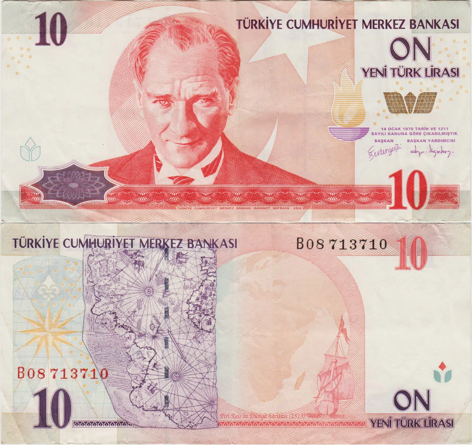 8. EMİSYON 10 YTL B08 YENİ TÜRK LİRASI. ÇOK ÇOK TEMİZ(-)