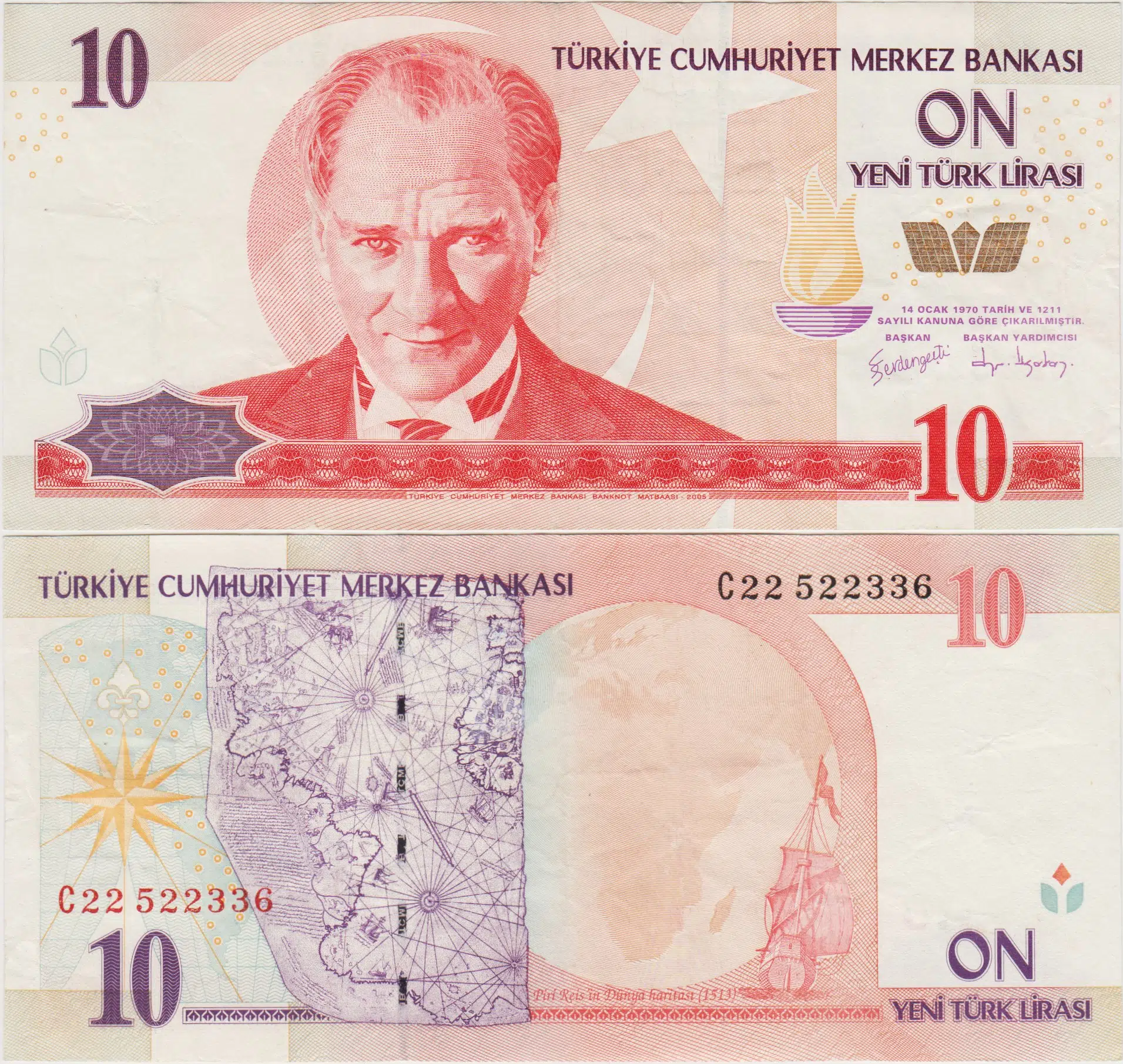 8. EMİSYON 10 YTL C22 YENİ TÜRK LİRASI. ÇOK ÇOK TEMİZ