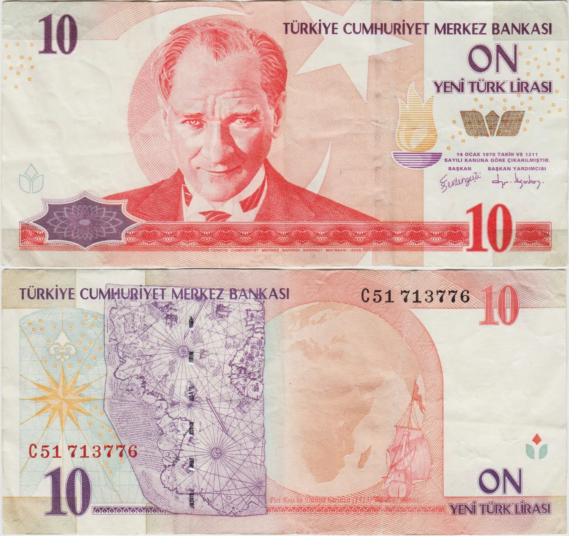 8. EMİSYON 10 YTL C51 YENİ TÜRK LİRASI. ÇOK TEMİZ+