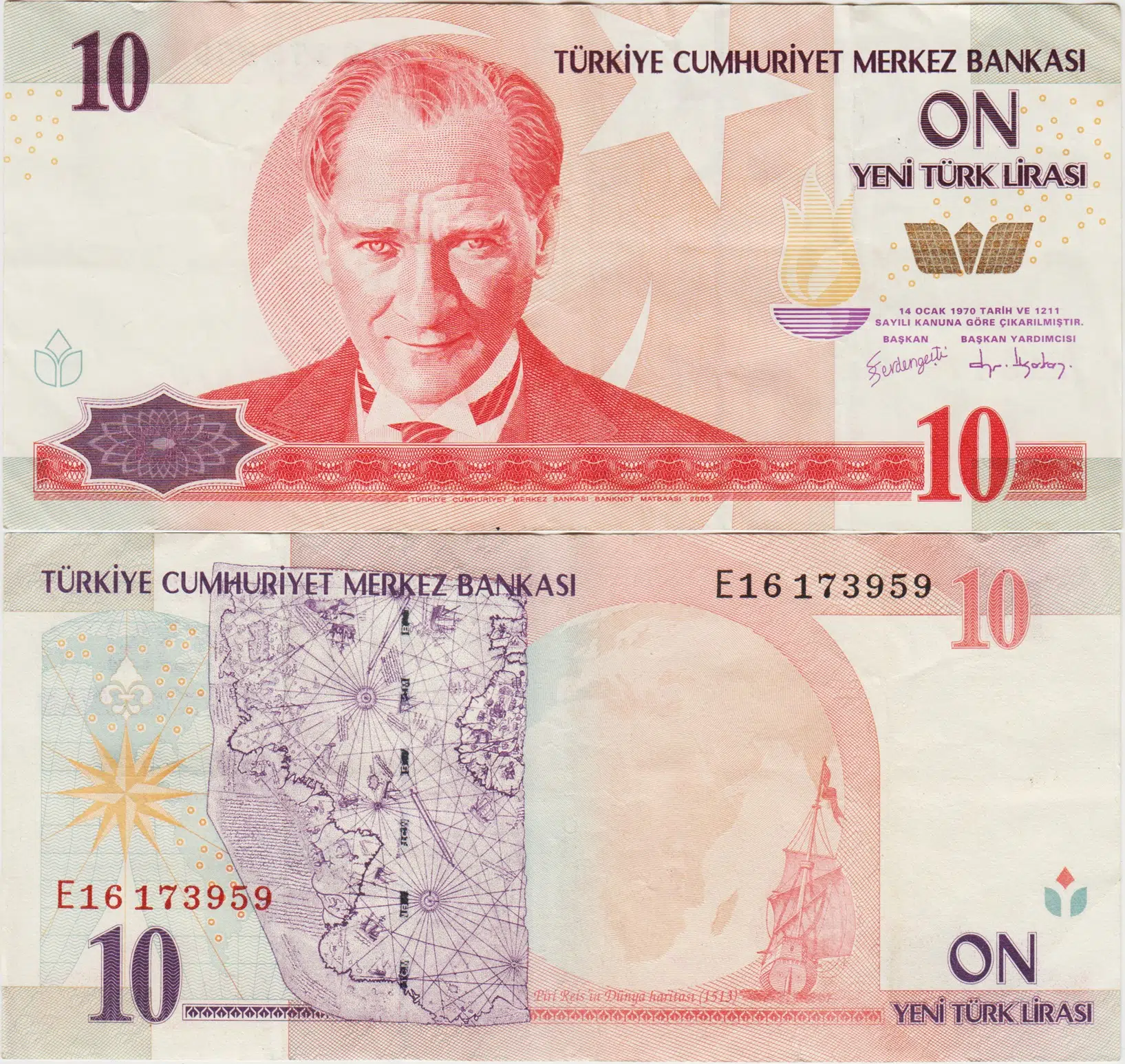 8. EMİSYON 10 YTL E16 YENİ TÜRK LİRASI. ÇOK ÇOK TEMİZ.