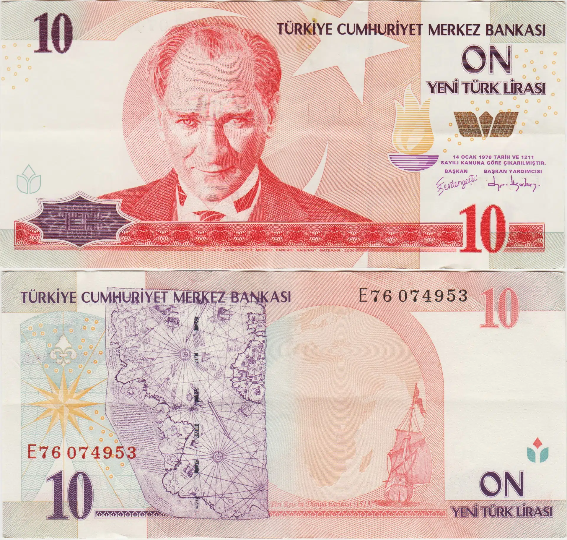 8. EMİSYON 10 YTL E76 YENİ TÜRK LİRASI. ÇOK ÇOK TEMİZ+