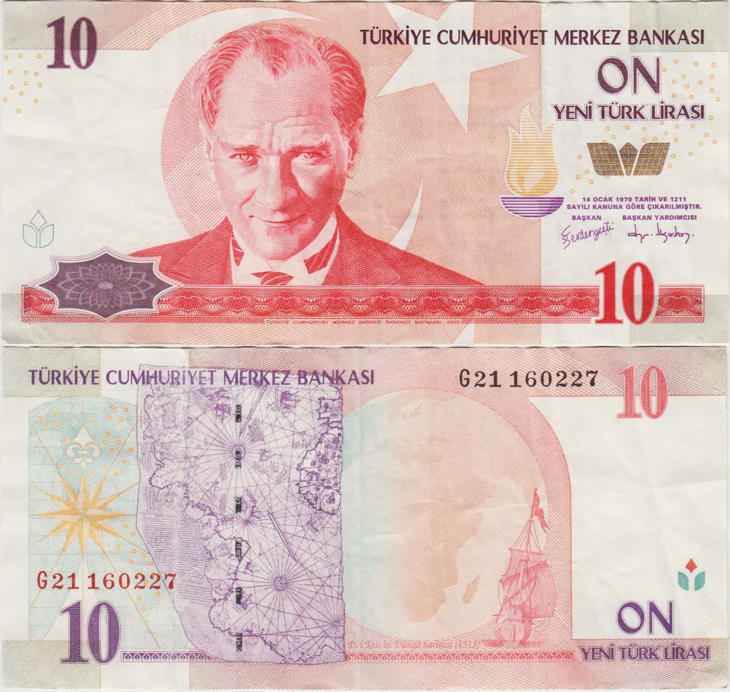 8. EMİSYON 10 YTL G21 YENİ TÜRK LİRASI. ÇOK ÇOK TEMİZ(-)