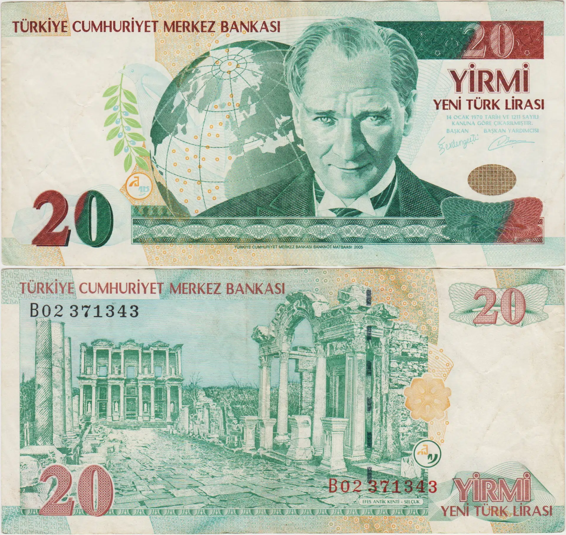 8. EMİSYON 20 YTL B02 YENİ TÜRK LİRASI. ÇOK TEMİZ.