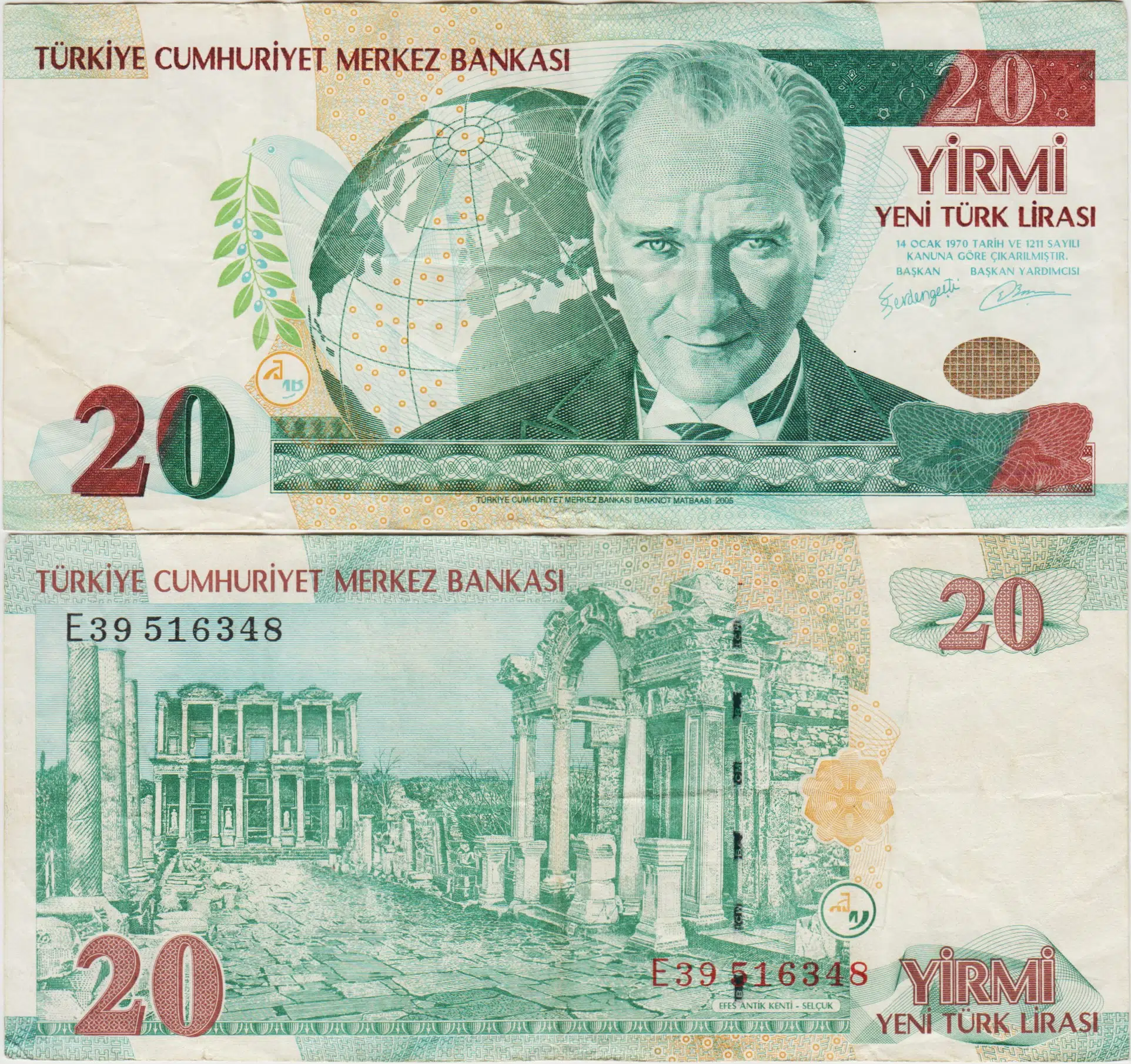 8. EMİSYON 20 YTL E39 YENİ TÜRK LİRASI. ÇOK TEMİZ.