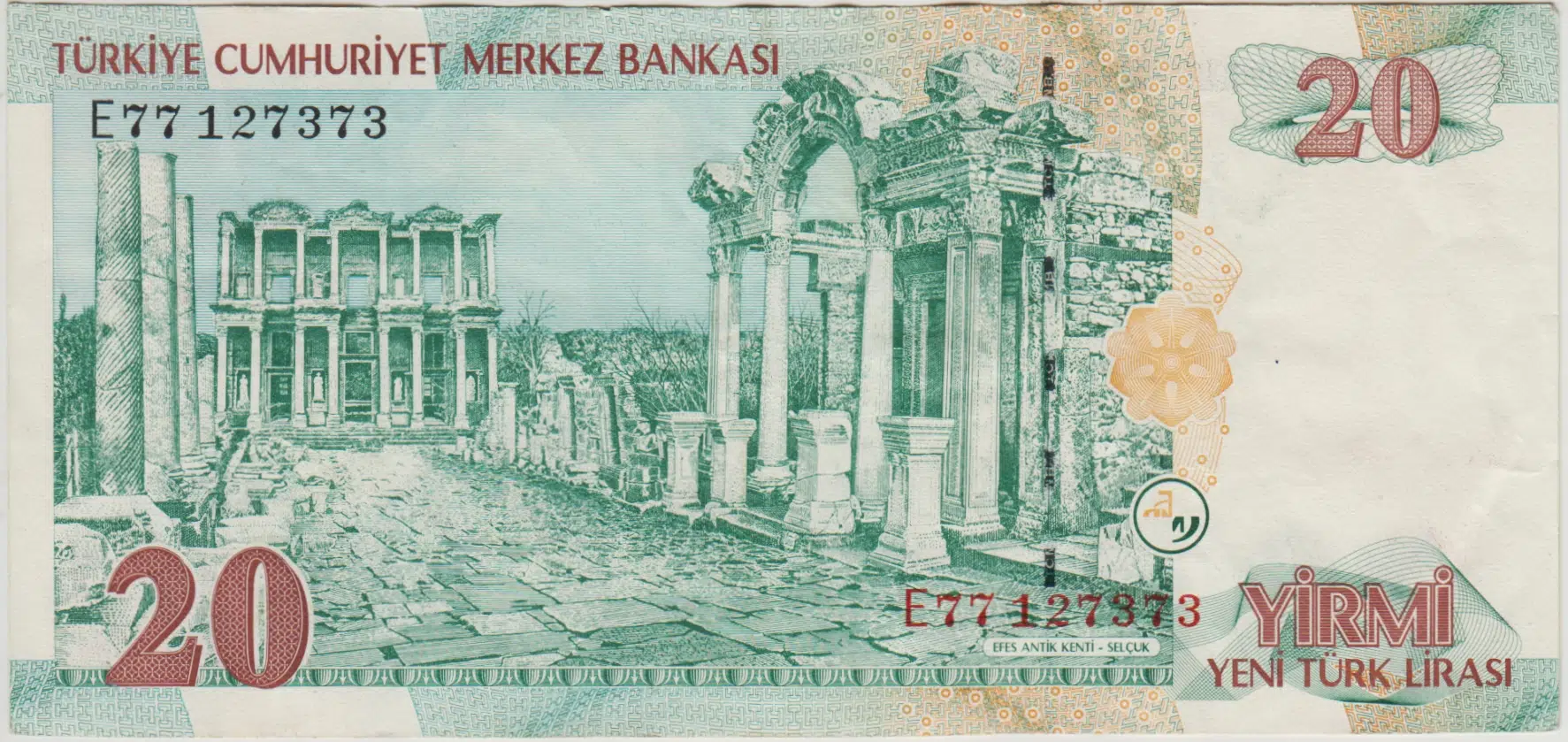 8. EMİSYON 20 YTL E77 YENİ TÜRK LİRASI. ÇOK ÇOK TEMİZ(-)