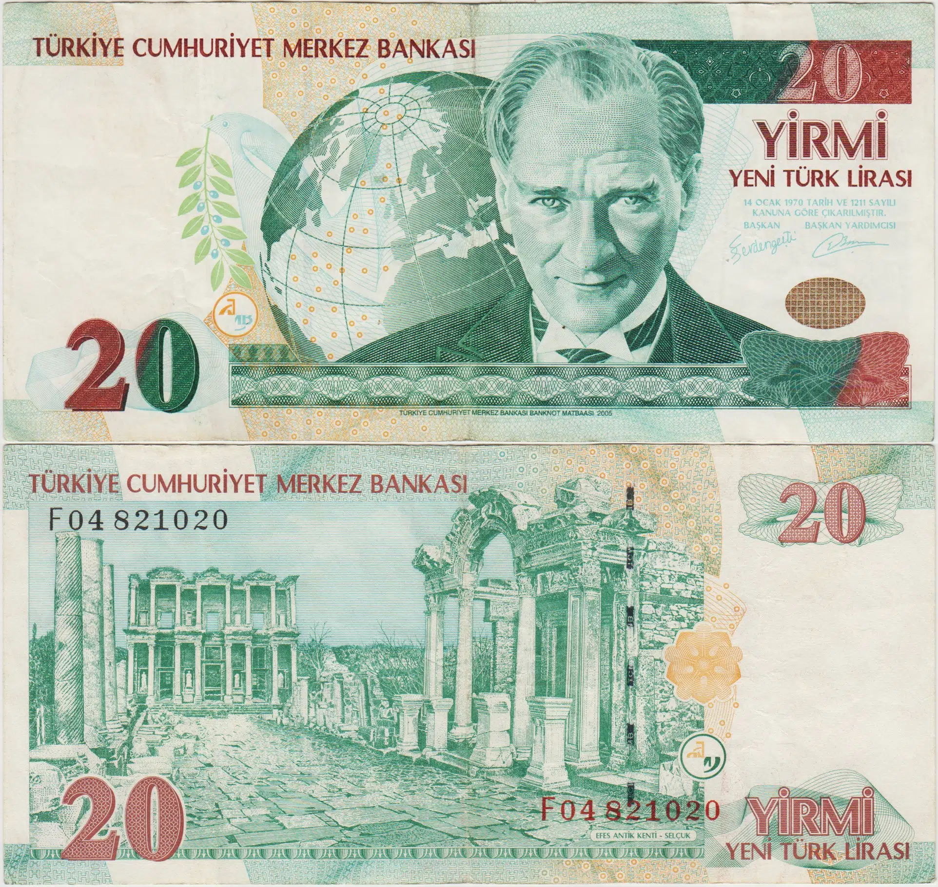 8. EMİSYON 20 YTL F04 YENİ TÜRK LİRASI. ÇOK TEMİZ