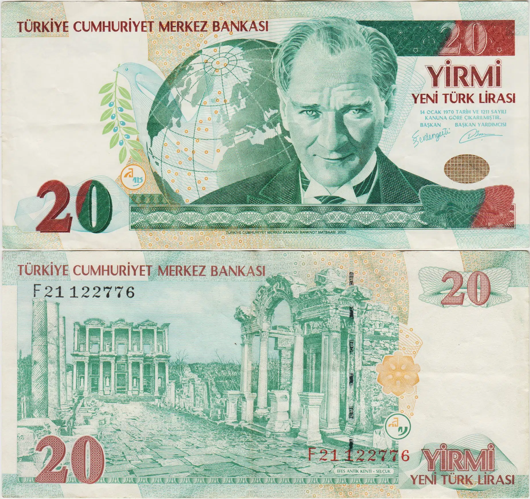 8. EMİSYON 20 YTL F21 YENİ TÜRK LİRASI. ÇOK TEMİZ+