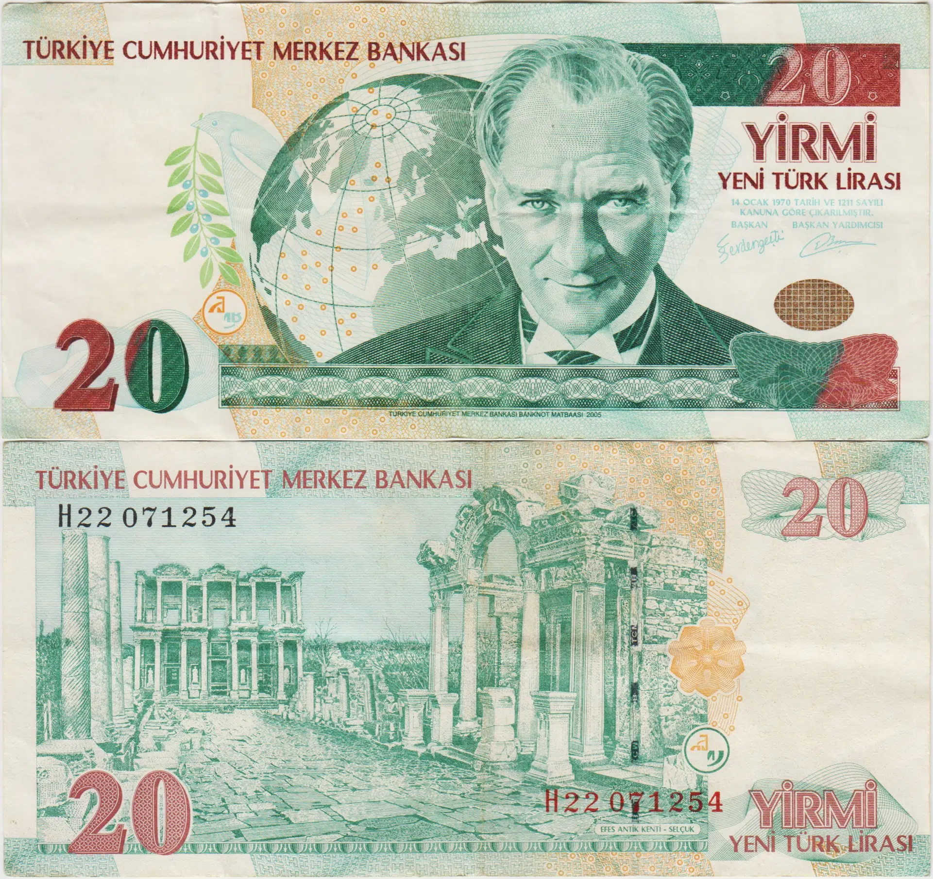 8. EMİSYON 20 YTL H22 YENİ TÜRK LİRASI. ÇOK ÇOK TEMİZ(-)