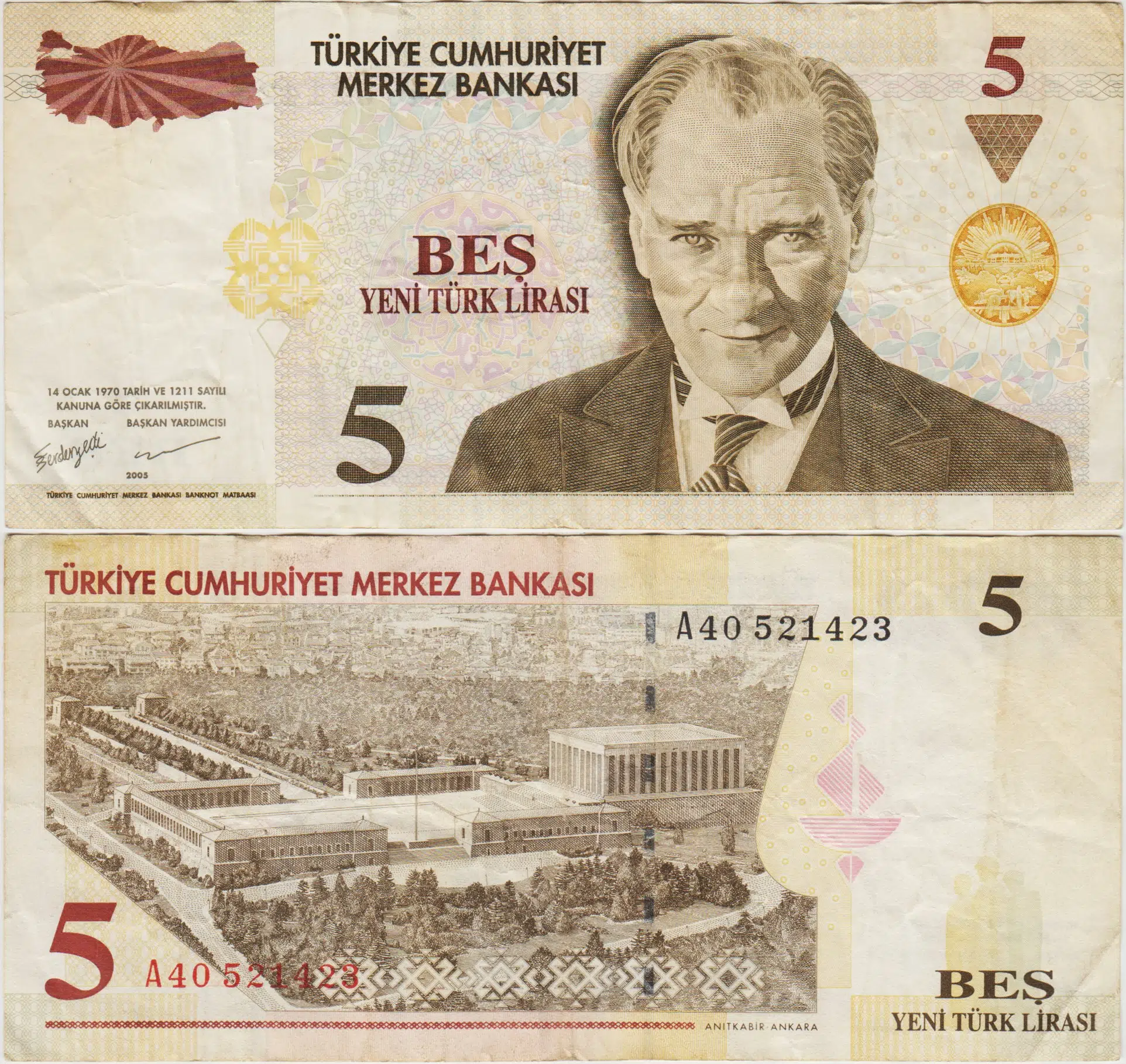 8. EMİSYON 5 YTL A40 YENİ TÜRK LİRASI. ÇOK TEMİZ