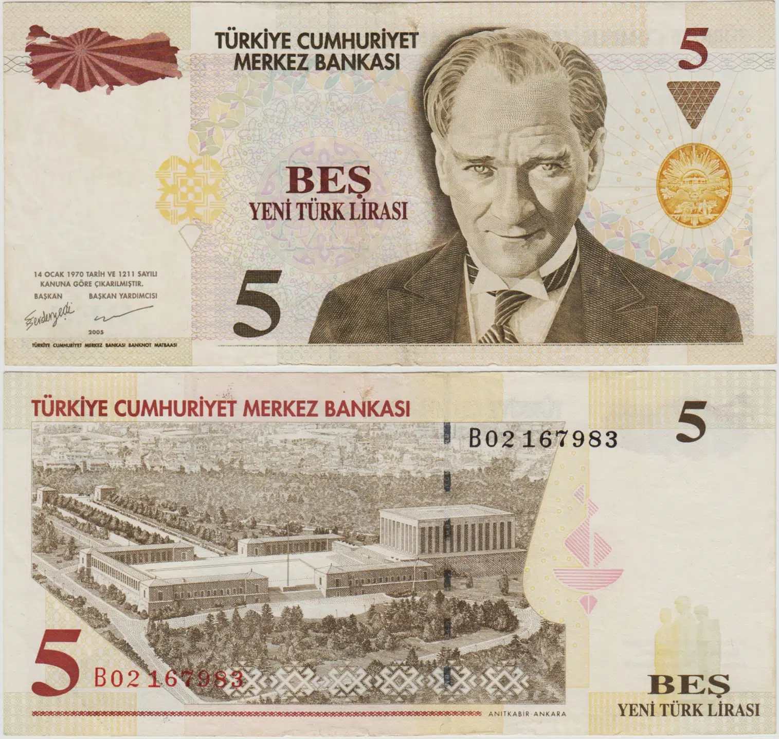 8. EMİSYON 5 YTL B02 YENİ TÜRK LİRASI. ÇOK ÇOK TEMİZ(-)