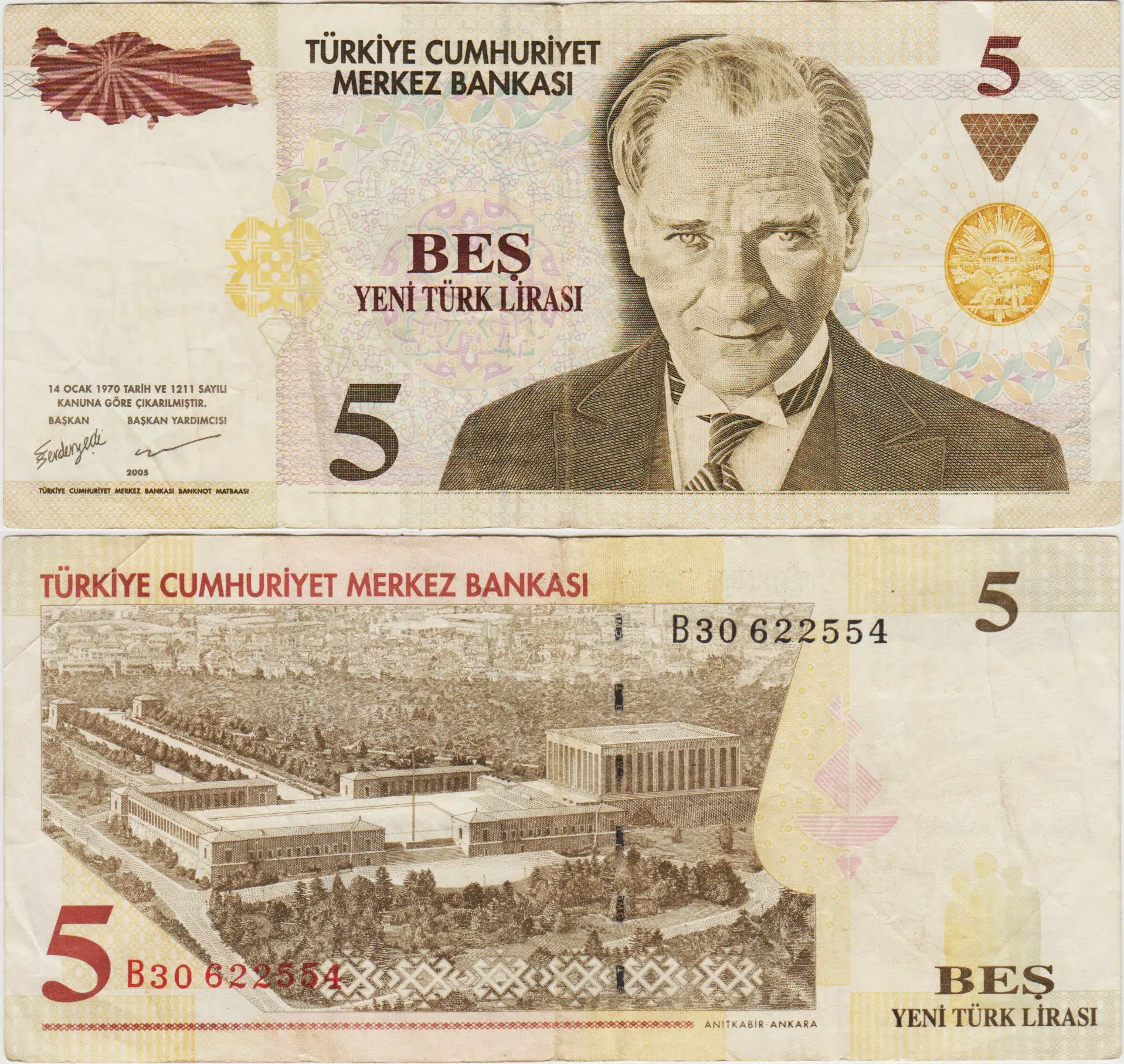 8. EMİSYON 5 YTL B30 YENİ TÜRK LİRASI. ÇOK TEMİZ