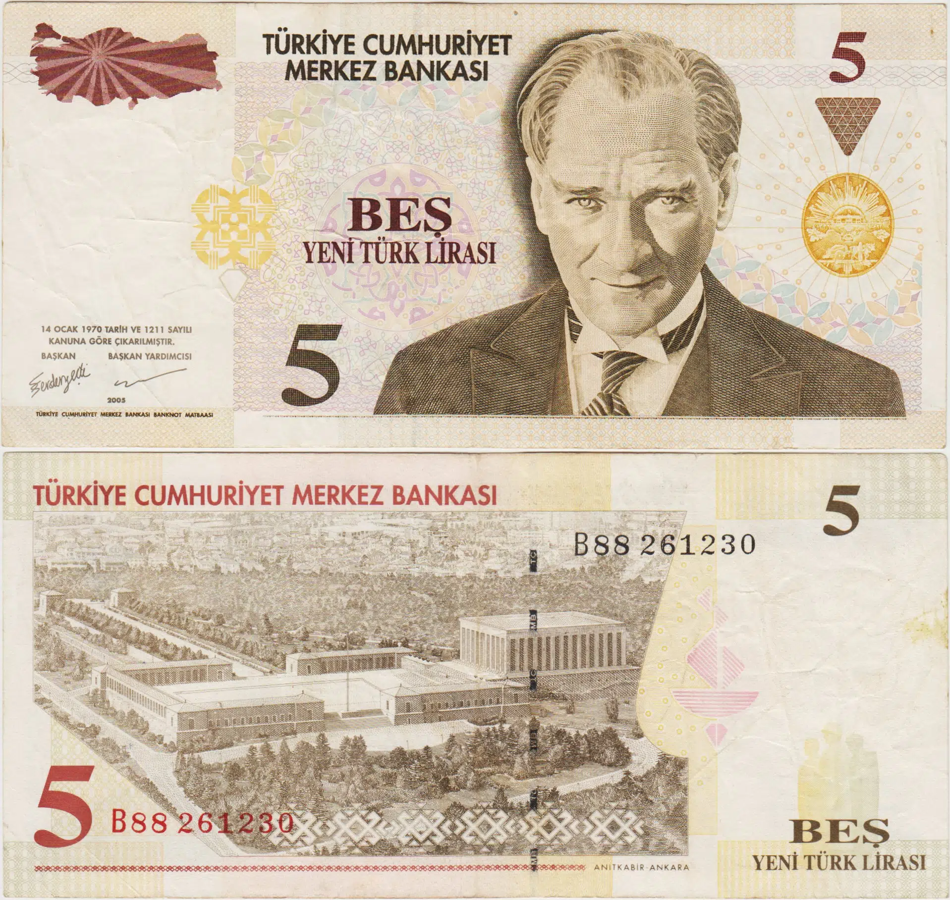 8. EMİSYON 5 YTL B88 YENİ TÜRK LİRASI. ÇOK TEMİZ.