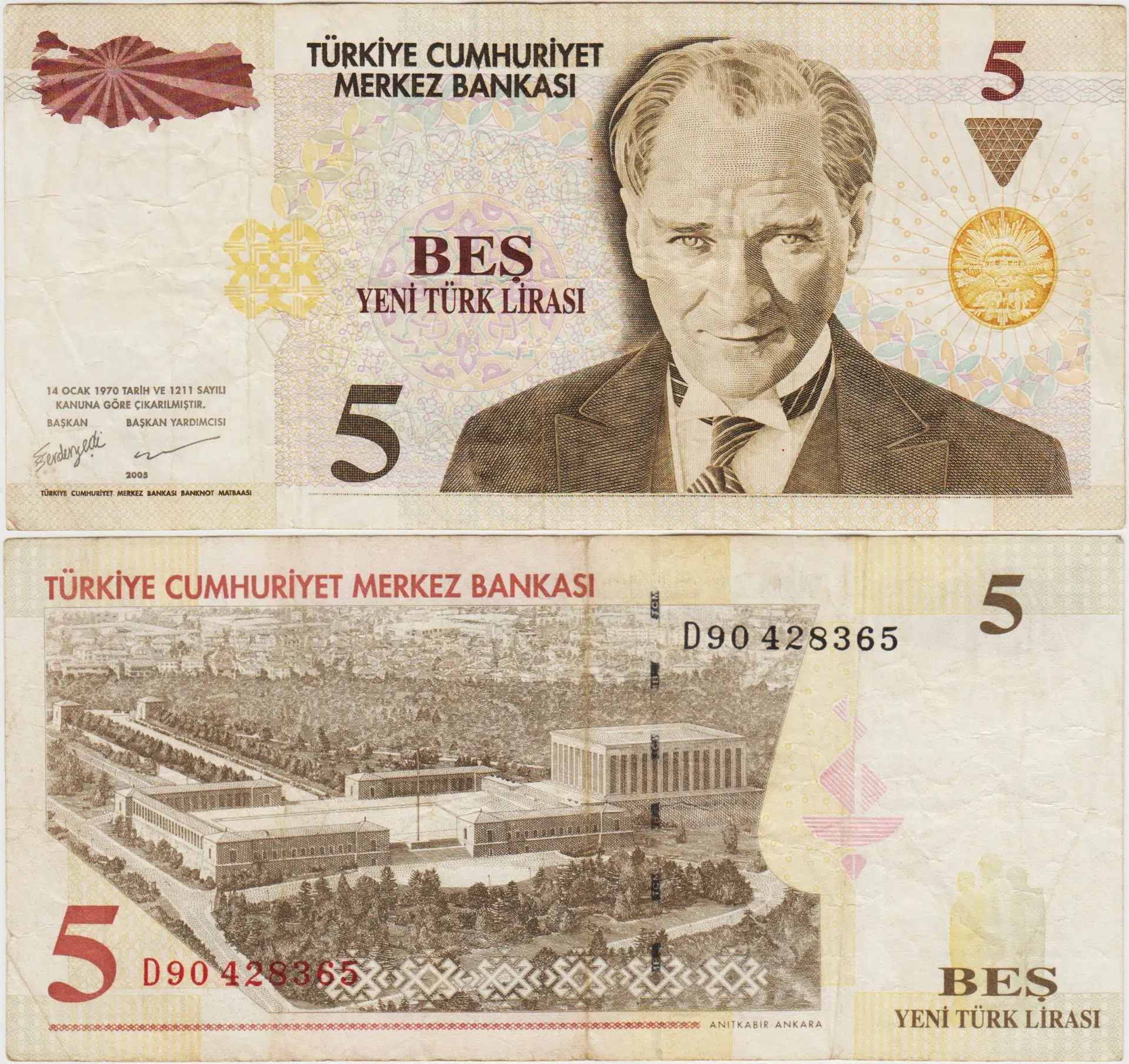 8. EMİSYON 5 YTL D90 SERİ SONU. YENİ TÜRK LİRASI. ÇOK TEMİZ.