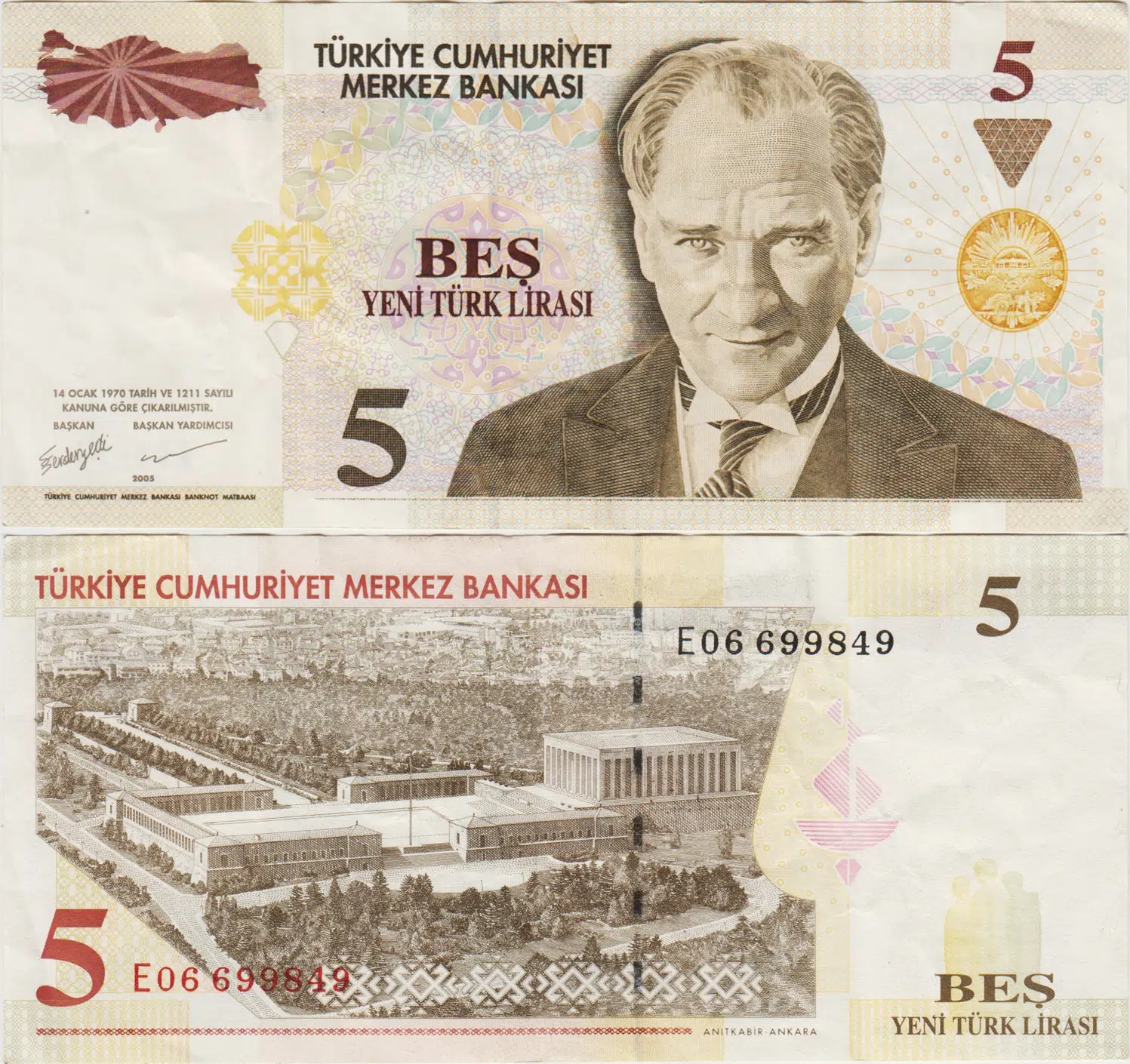8. EMİSYON 5 YTL E06 YENİ TÜRK LİRASI. ÇOK ÇOK TEMİZ(-)